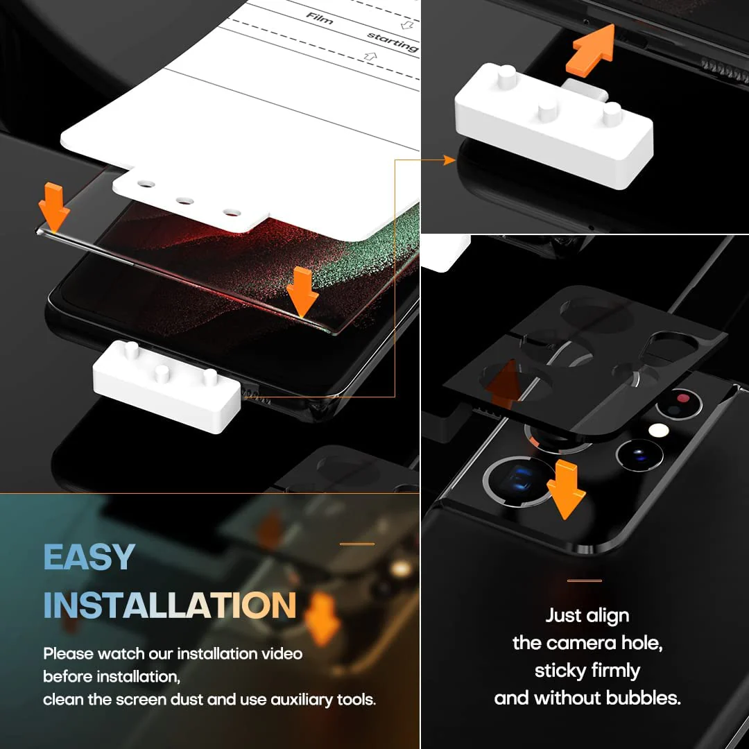 [2+2 Pack] Tauri Compatible with Samsung Galaxy S21 Ultra 5G 6.8 - inch, 2 Pack Flexible TPU Screen Protector + 2 Pack Camera Lens Protector Support Fingerprint Unlock Easy Installation Bubble Free - Image 4