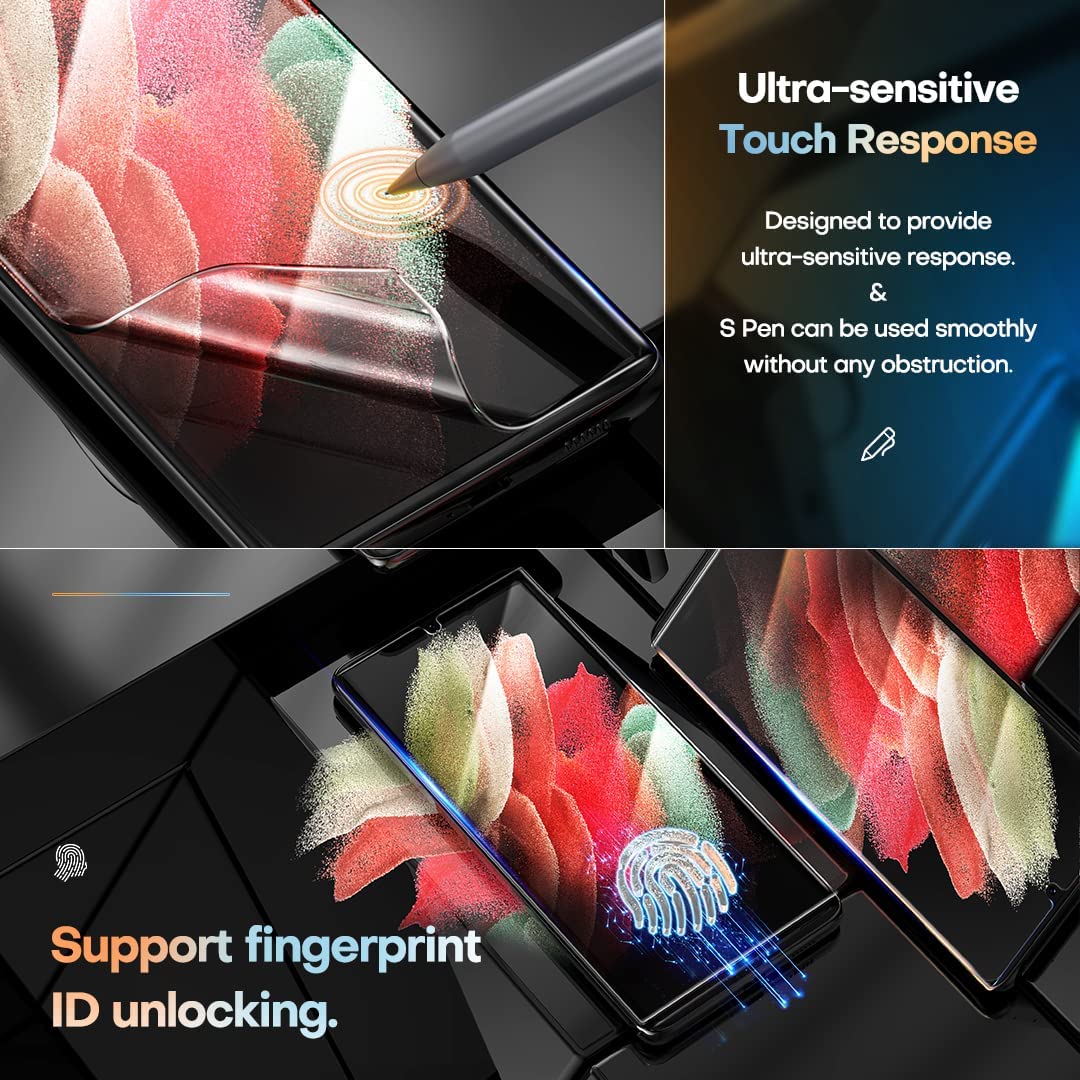 [2+2 Pack] Tauri Compatible with Samsung Galaxy S21 Ultra 5G 6.8 - inch, 2 Pack Flexible TPU Screen Protector + 2 Pack Camera Lens Protector Support Fingerprint Unlock Easy Installation Bubble Free - Image 5