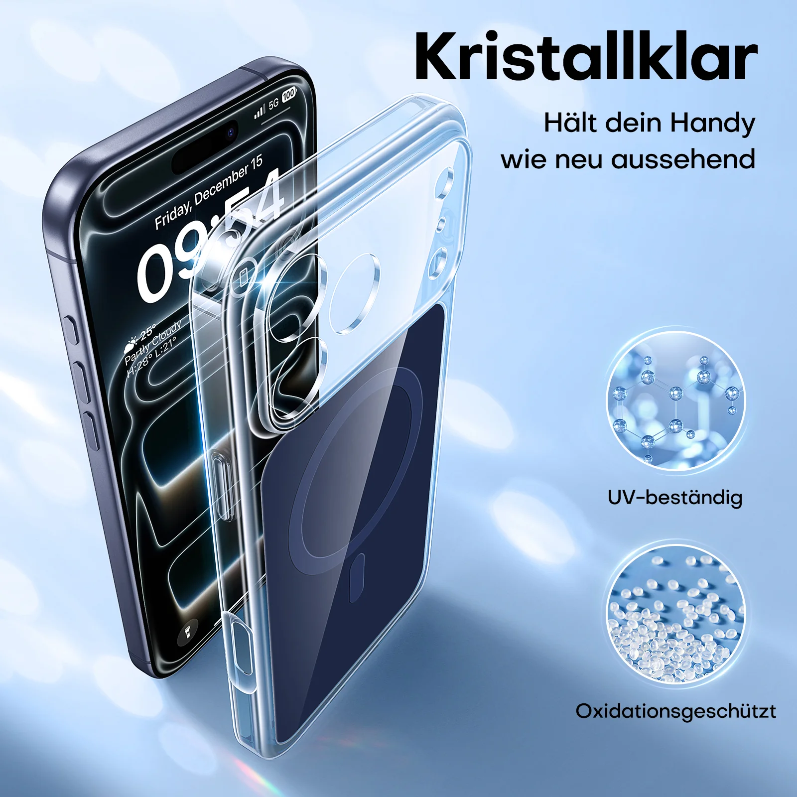Click to see full view TAURI Original Design for iPhone 17 Pro Case, Compatible with MagSafe with Screen Protector, Anti-Yellowing Military-Grade Protection Shockproof Magnetic iPhone 17 Pro Case, Clear Blue - Image 2