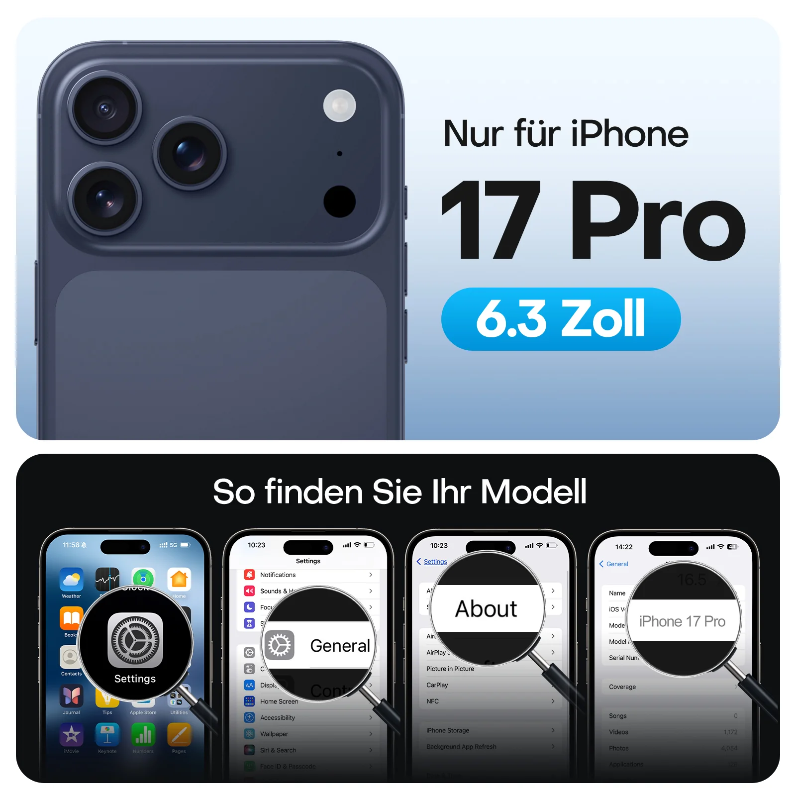 Click to see full view TAURI Original Design for iPhone 17 Pro Case, Compatible with MagSafe with Screen Protector, Anti-Yellowing Military-Grade Protection Shockproof Magnetic iPhone 17 Pro Case, Clear Blue - Image 4