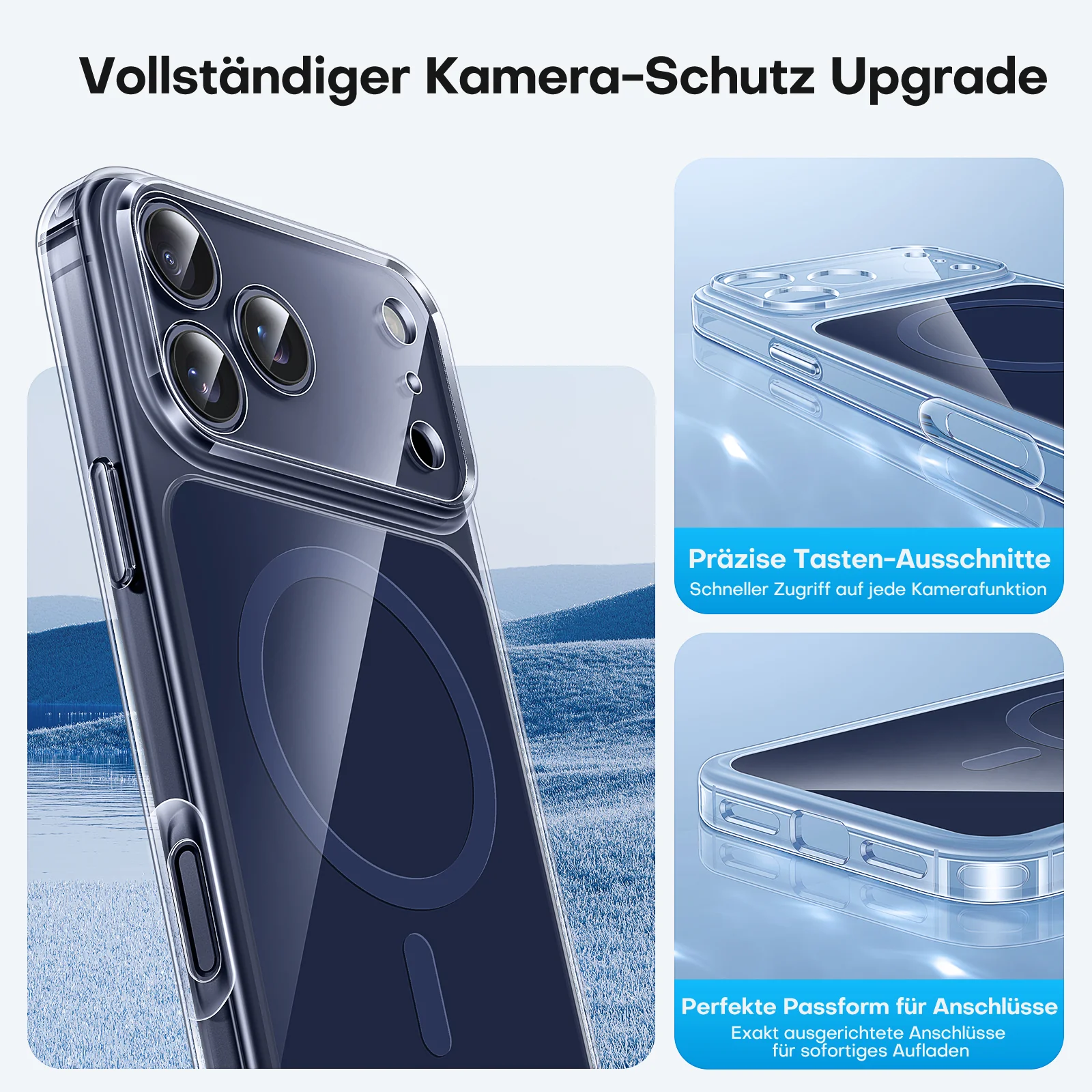 Click to see full view TAURI Original Design for iPhone 17 Pro Case, Compatible with MagSafe with Screen Protector, Anti-Yellowing Military-Grade Protection Shockproof Magnetic iPhone 17 Pro Case, Clear Blue - Image 6
