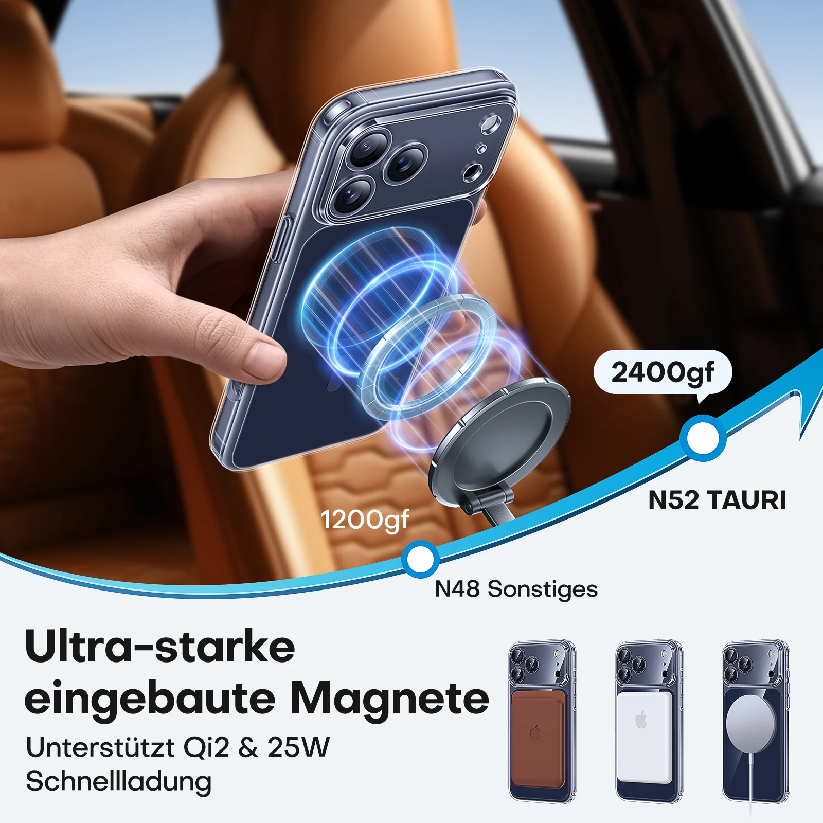 Click to see full view TAURI Original Design for iPhone 17 Pro Case, Compatible with MagSafe with Screen Protector, Anti-Yellowing Military-Grade Protection Shockproof Magnetic iPhone 17 Pro Case, Clear Blue - Image 7