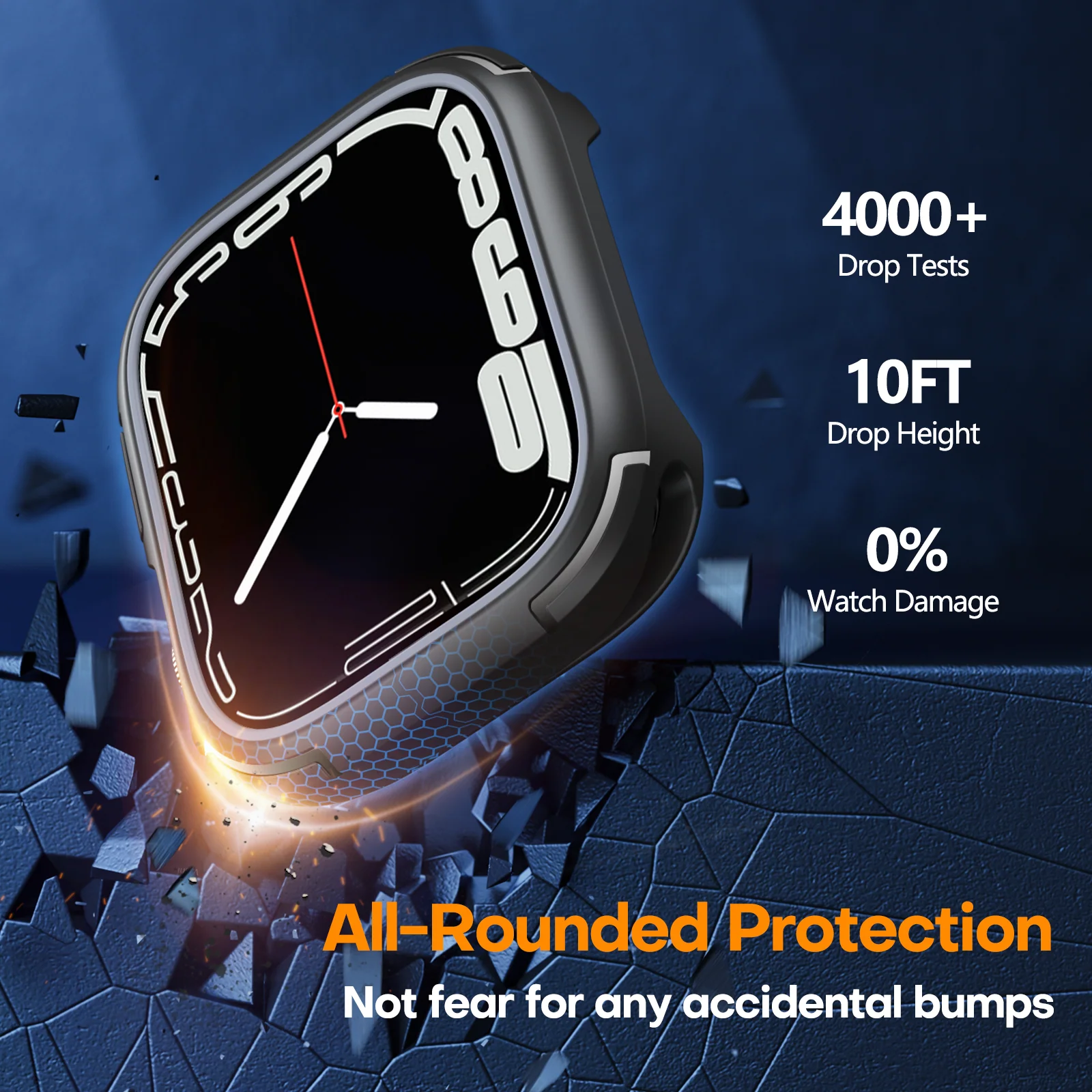 TAURI 2 Pack Apple Watch Series 9/8 / 7 45mm Case with Tempered Glass Screen Protector, [Military Drop Protection] [Anti-Scratch] Shockproof Soft Bumper Protective Cover - Black - Image 3