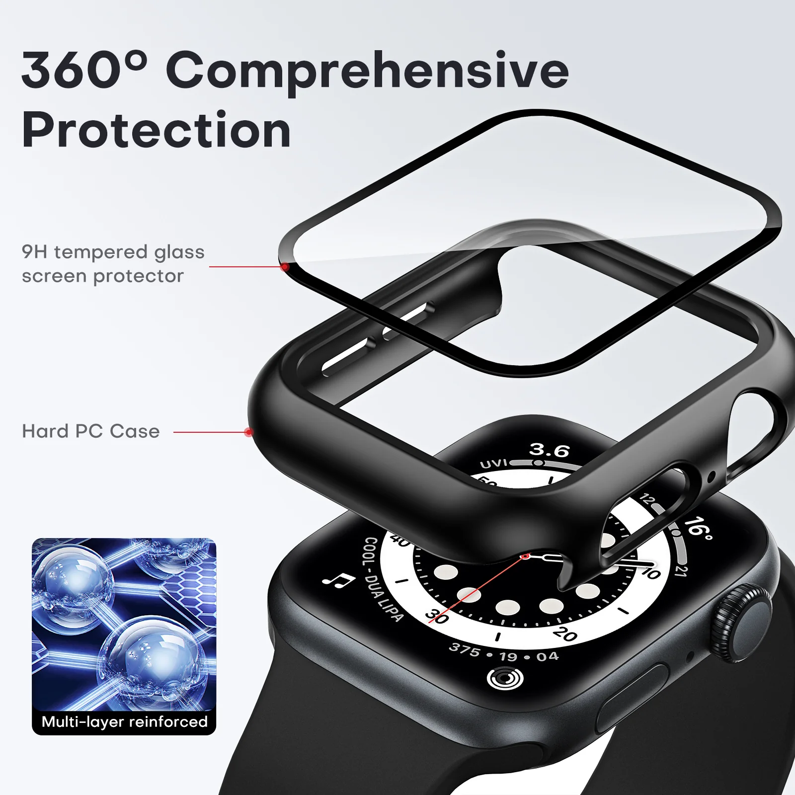 TAURI 2 Pack Hard Case Designed for Apple Watch Series SE 6 5 4 44mm [Full Protection], with 9H Tempered Glass Screen Protector [Touch Sensitive] Slim Bumper Protective Cover 44mm, Black - Image 5