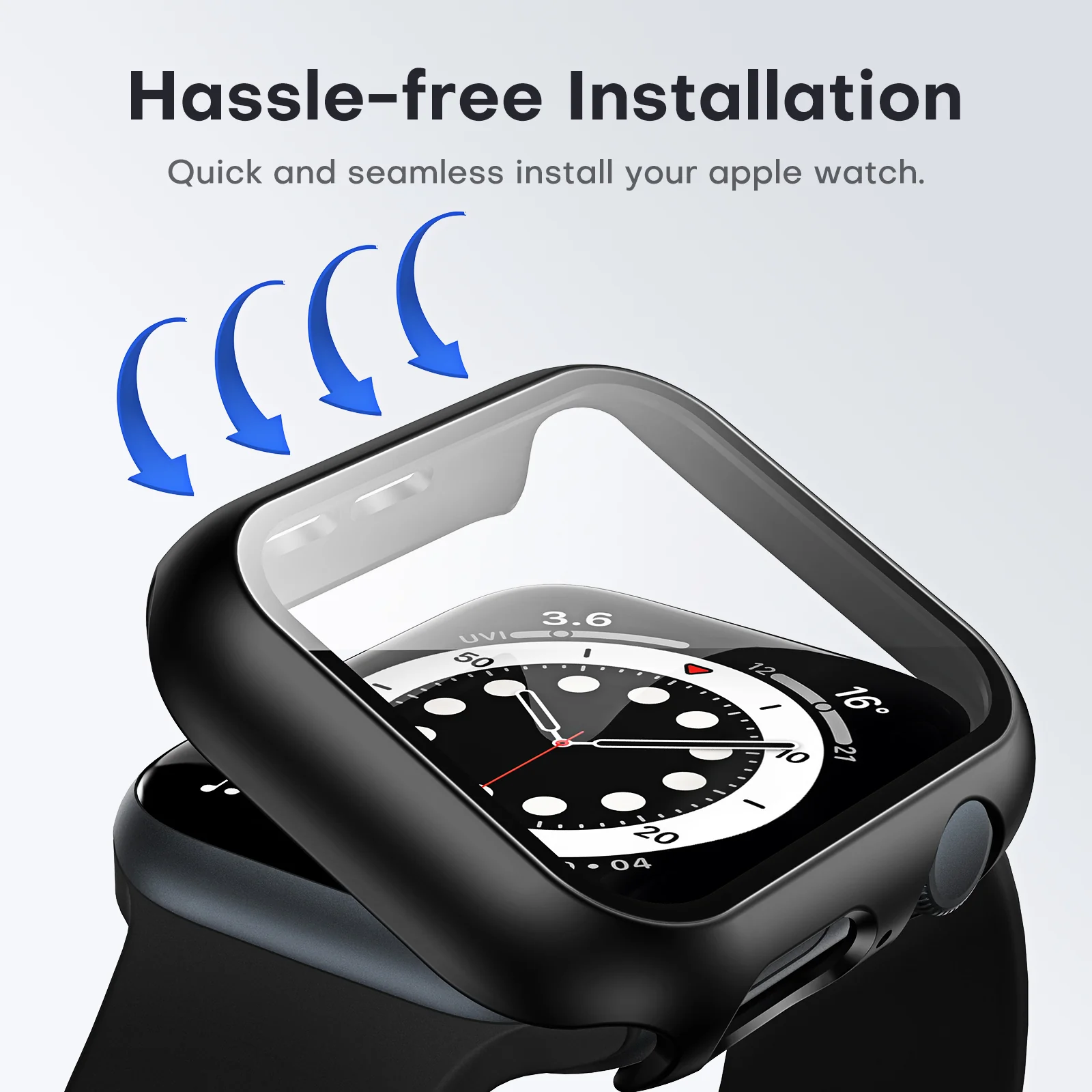 TAURI 2 Pack Hard Case Designed for Apple Watch Series SE 6 5 4 44mm [Full Protection], with 9H Tempered Glass Screen Protector [Touch Sensitive] Slim Bumper Protective Cover 44mm, Black - Image 7