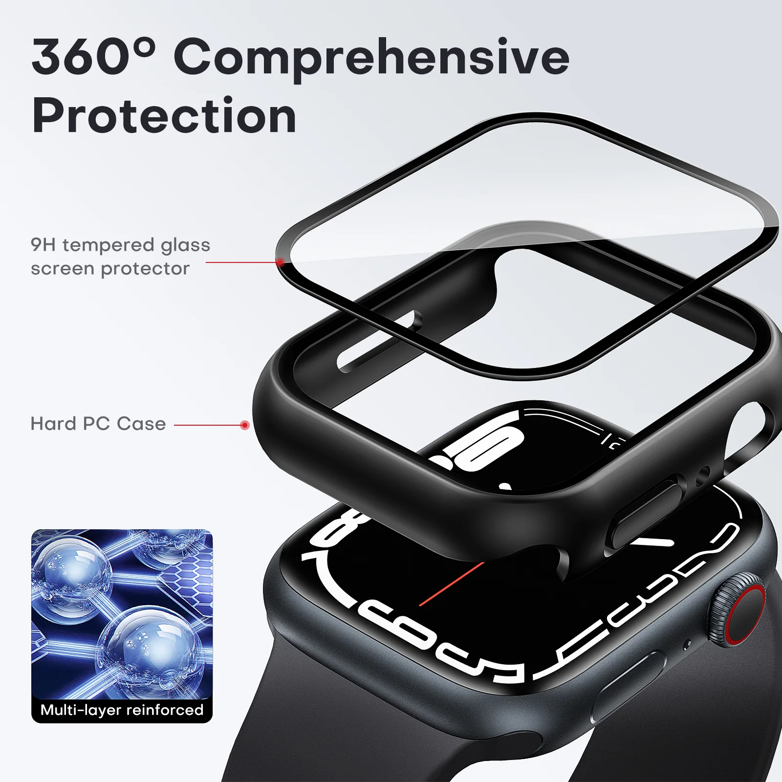 TAURI 2 Pack Hard Case Designed for Apple Watch Series 9 (2023) Series 8/7 45mm, [360° Shockproof] with 9H Tempered Glass Screen Protector, [Scratch-Resistant] Cover for iWatch 45mm - Black - Image 5