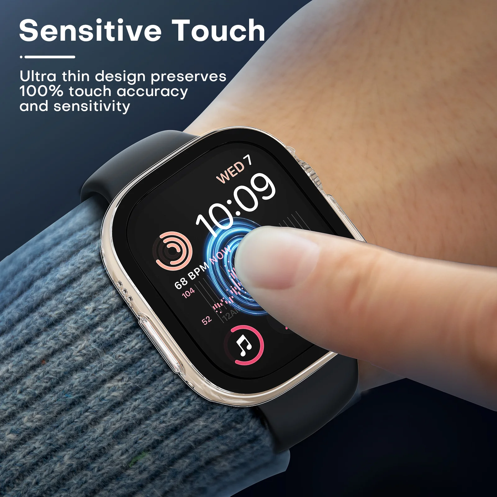 TAURI 2 Pack Hard Case Designed for Apple Watch Ultra 2 / Ultra 1 49mm, with 9H Tempered Glass Screen Protector, [Touch Sensitive] [Full Coverage] Slim Bumper Protective Cover for iWatch 49mm - Clear - Image 3