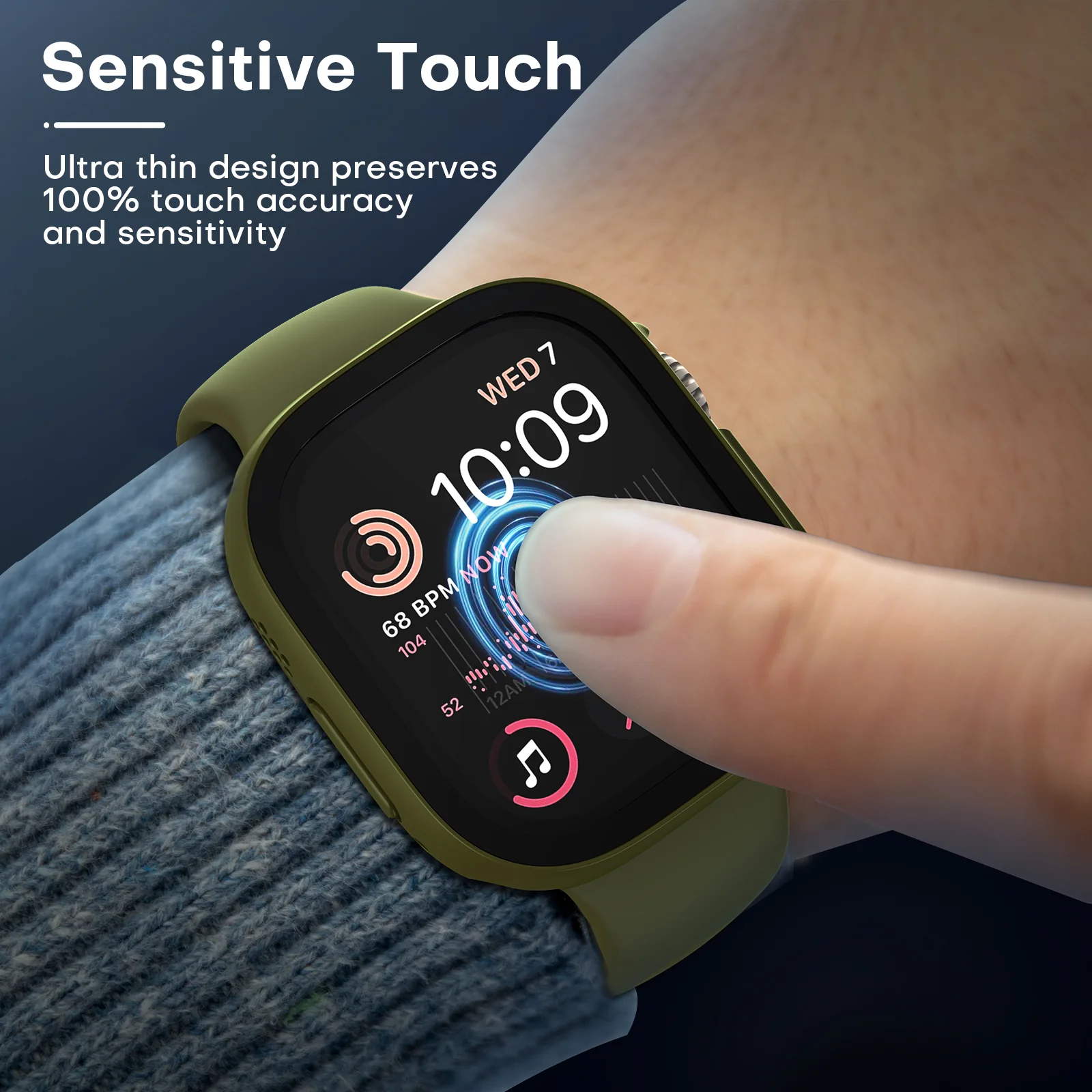 TAURI 2 Pack Hard Case Designed for Apple Watch Ultra 2 / Ultra 1 49mm, with 9H Tempered Glass Screen Protector, [Touch Sensitive] [Full Coverage] Slim Bumper Protective Cover for iWatch 49mm - Green - Image 4