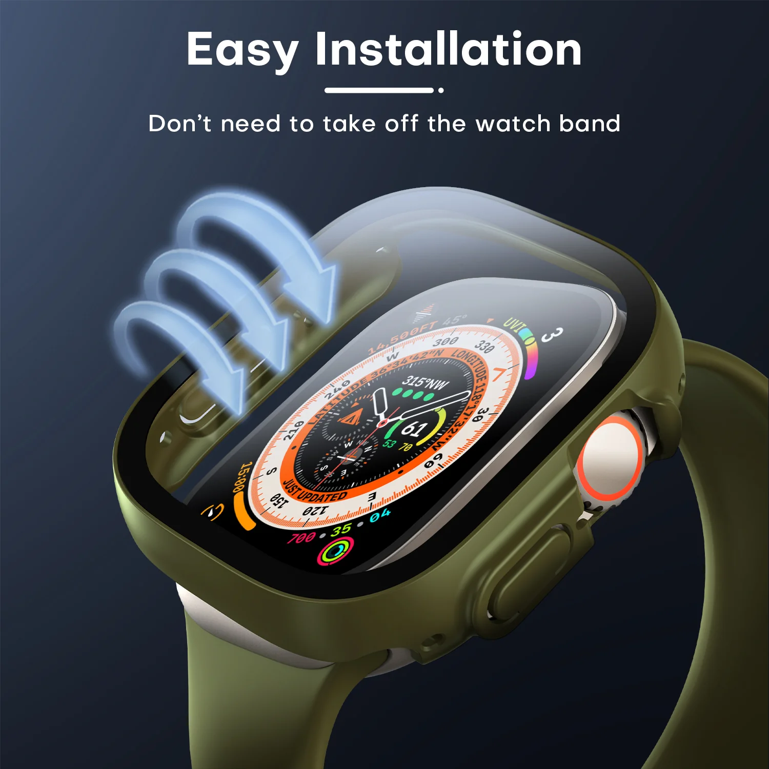 TAURI 2 Pack Hard Case Designed for Apple Watch Ultra 2 / Ultra 1 49mm, with 9H Tempered Glass Screen Protector, [Touch Sensitive] [Full Coverage] Slim Bumper Protective Cover for iWatch 49mm - Green - Image 5