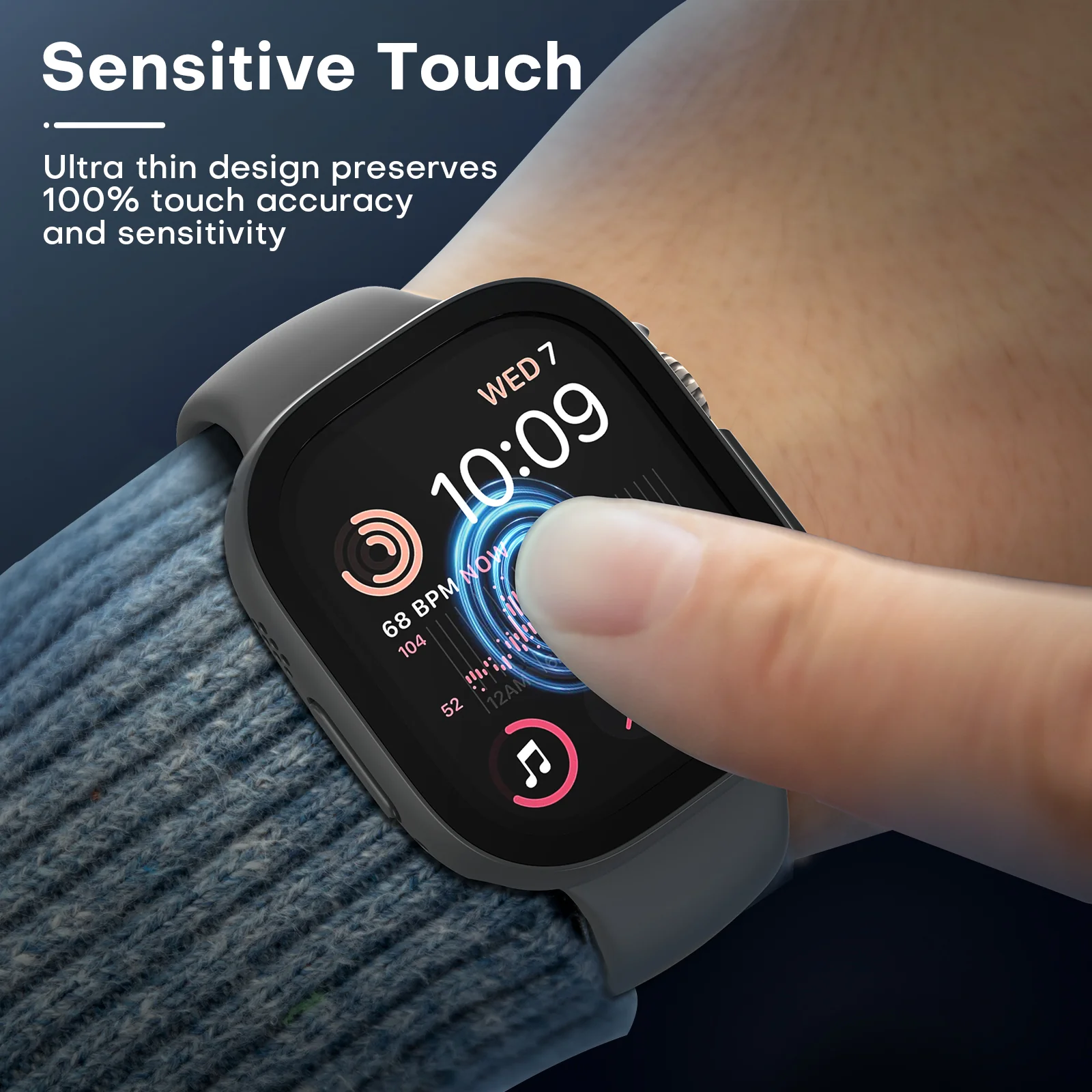 TAURI 2 Pack Hard Case Designed for Apple Watch Ultra 2 / Ultra 1 49mm with 9H Tempered Glass Screen Protector, [Touch Sensitive] [Full Coverage] Slim Bumper Protective Cover for iWatch 49mm- Grey - Image 4