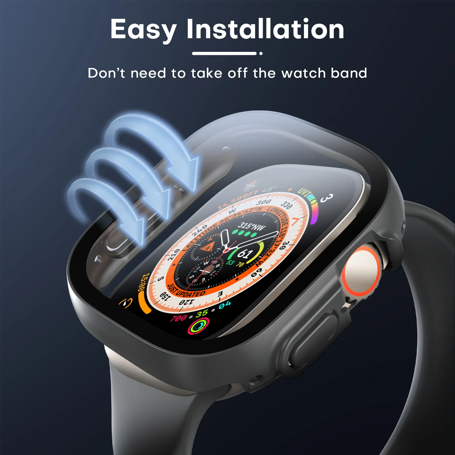 TAURI 2 Pack Hard Case Designed for Apple Watch Ultra 2 / Ultra 1 49mm with 9H Tempered Glass Screen Protector, [Touch Sensitive] [Full Coverage] Slim Bumper Protective Cover for iWatch 49mm- Grey - Image 5