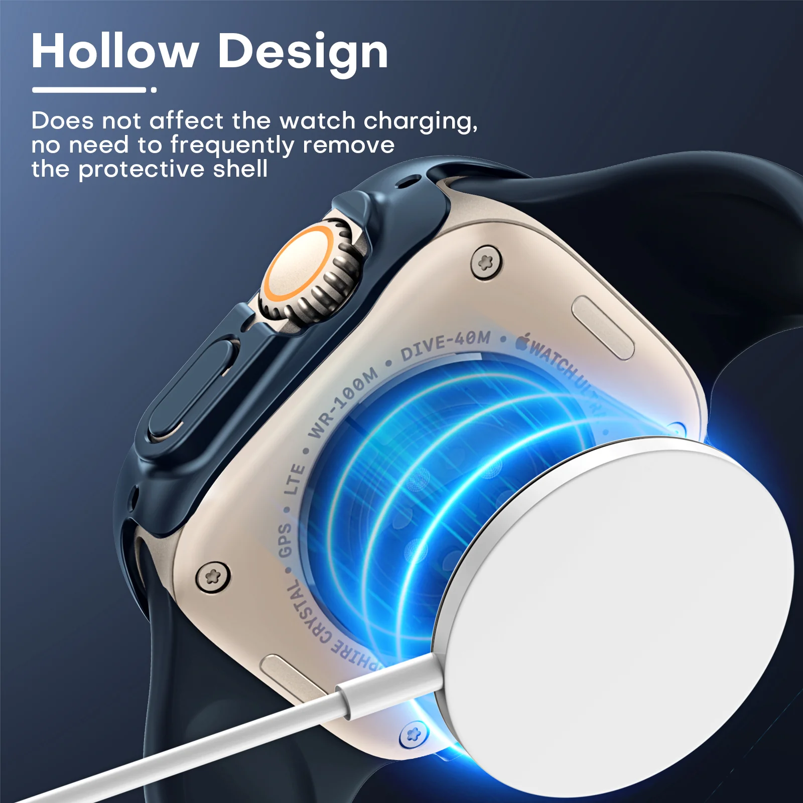 TAURI 2 Pack Hard Case Designed for Apple Watch Ultra 2 / Ultra 49mm, with 9H Tempered Glass Screen Protector, [Touch Sensitive] [Full Coverage] Slim Bumper Protective Cover for iWatch 49mm - Blue - Image 3