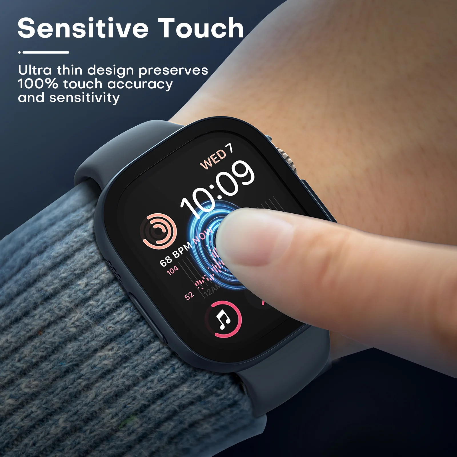 TAURI 2 Pack Hard Case Designed for Apple Watch Ultra 2 / Ultra 49mm, with 9H Tempered Glass Screen Protector, [Touch Sensitive] [Full Coverage] Slim Bumper Protective Cover for iWatch 49mm - Blue - Image 4