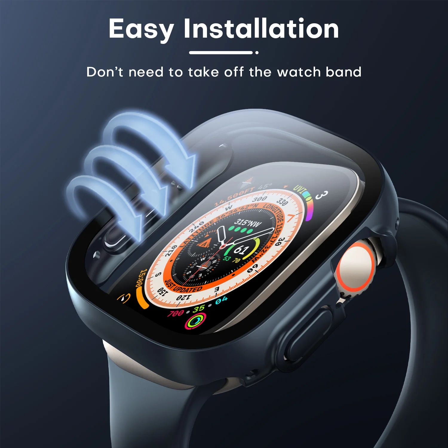 TAURI 2 Pack Hard Case Designed for Apple Watch Ultra 2 / Ultra 49mm, with 9H Tempered Glass Screen Protector, [Touch Sensitive] [Full Coverage] Slim Bumper Protective Cover for iWatch 49mm - Blue - Image 5