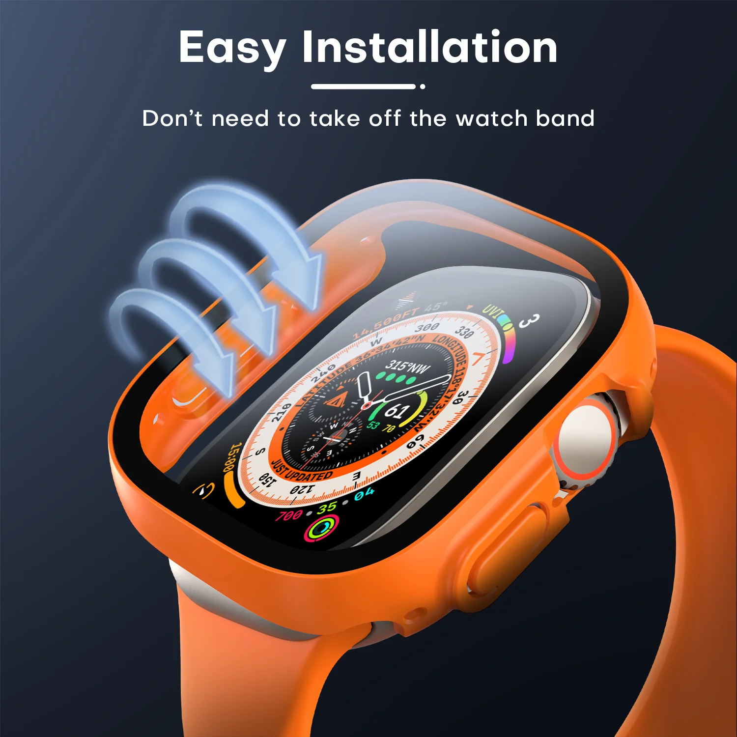 TAURI 2 Pack Hard Case Designed for Apple Watch Ultra 2 / Ultra 49mm, with 9H Tempered Glass Screen Protector, [Touch Sensitive] [Full Coverage] Slim Bumper Protective Cover for iWatch 49mm - Orange - Image 5