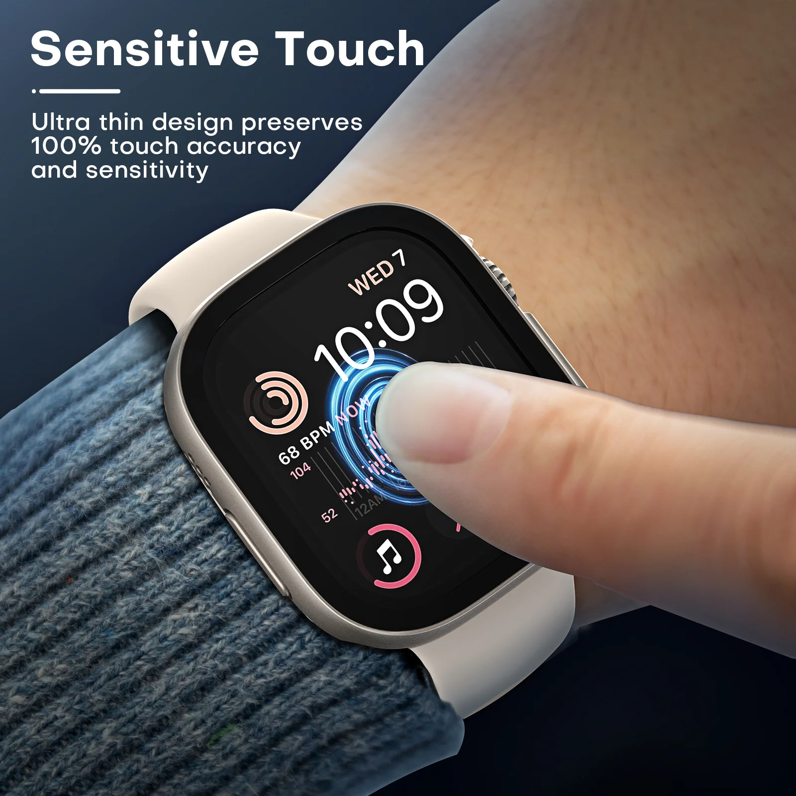 TAURI 2 Pack Hard Case Designed for Apple Watch Ultra 49mm with 9H Tempered Glass Screen Protector, [Touch Sensitive] [Full Coverage] Slim Bumper Protective Cover for iWatch 49mm- Titanium - Image 4