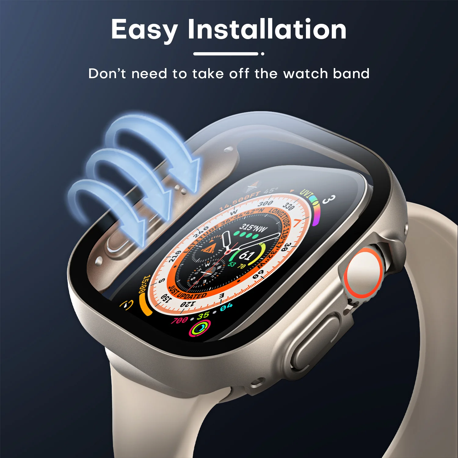 TAURI 2 Pack Hard Case Designed for Apple Watch Ultra 49mm with 9H Tempered Glass Screen Protector, [Touch Sensitive] [Full Coverage] Slim Bumper Protective Cover for iWatch 49mm- Titanium - Image 5
