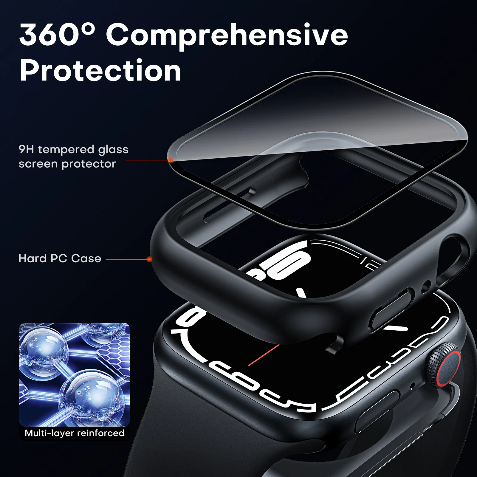 TAURI 2 Pack Waterproof Case Designed for Apple Watch Series 9 (2023) Series 8/7 41mm, [IP67 Waterproof Certified] with 9H Tempered Glass Screen Protector, [Full Protection] Slim Cover 41mm - Black - Image 5