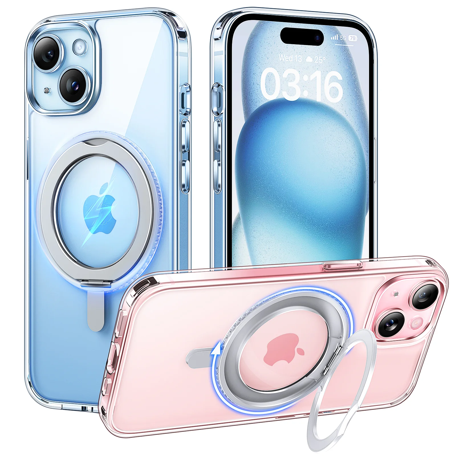 TAURI 360°Rotatable Magnetic Ring for iPhone 15 Case Black, [Designed for Magsafe] with Stand & Ring Holder, Translucent Matte Shockproof Slim Phone Case for iPhone 15, 6.1" - Image 12