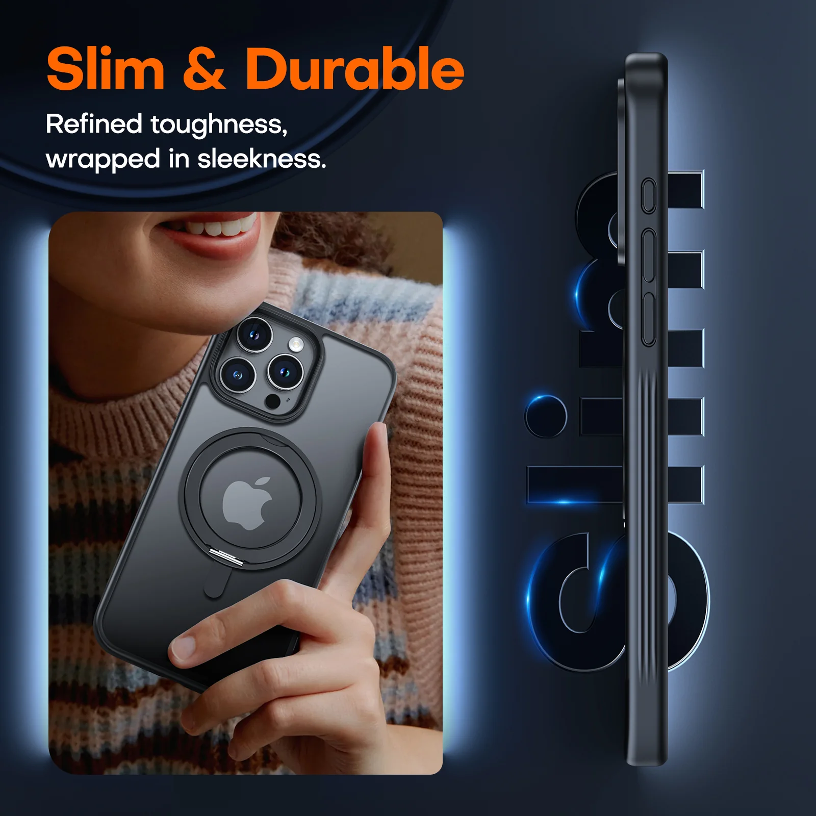TAURI 360°Rotatable Magnetic Ring for iPhone 15 Pro Case Black, [Designed for Magsafe] with Stand & Ring Holder, Translucent Matte Shockproof Slim Phone Case for iPhone 15 Pro, 6.1" - Image 5