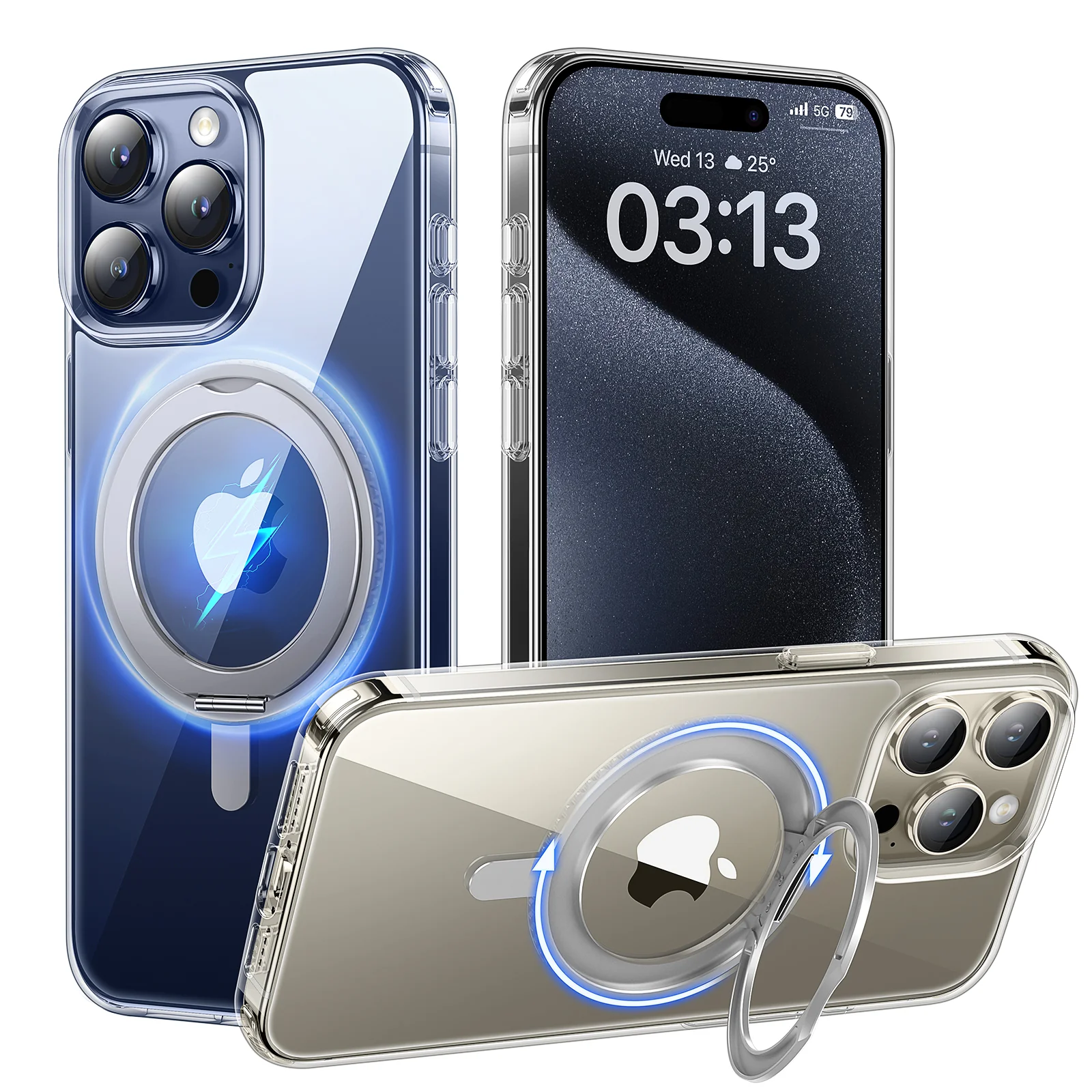 TAURI 360°Rotatable Magnetic Ring for iPhone 15 Pro Case Black, [Designed for Magsafe] with Stand & Ring Holder, Translucent Matte Shockproof Slim Phone Case for iPhone 15 Pro, 6.1" - Image 9