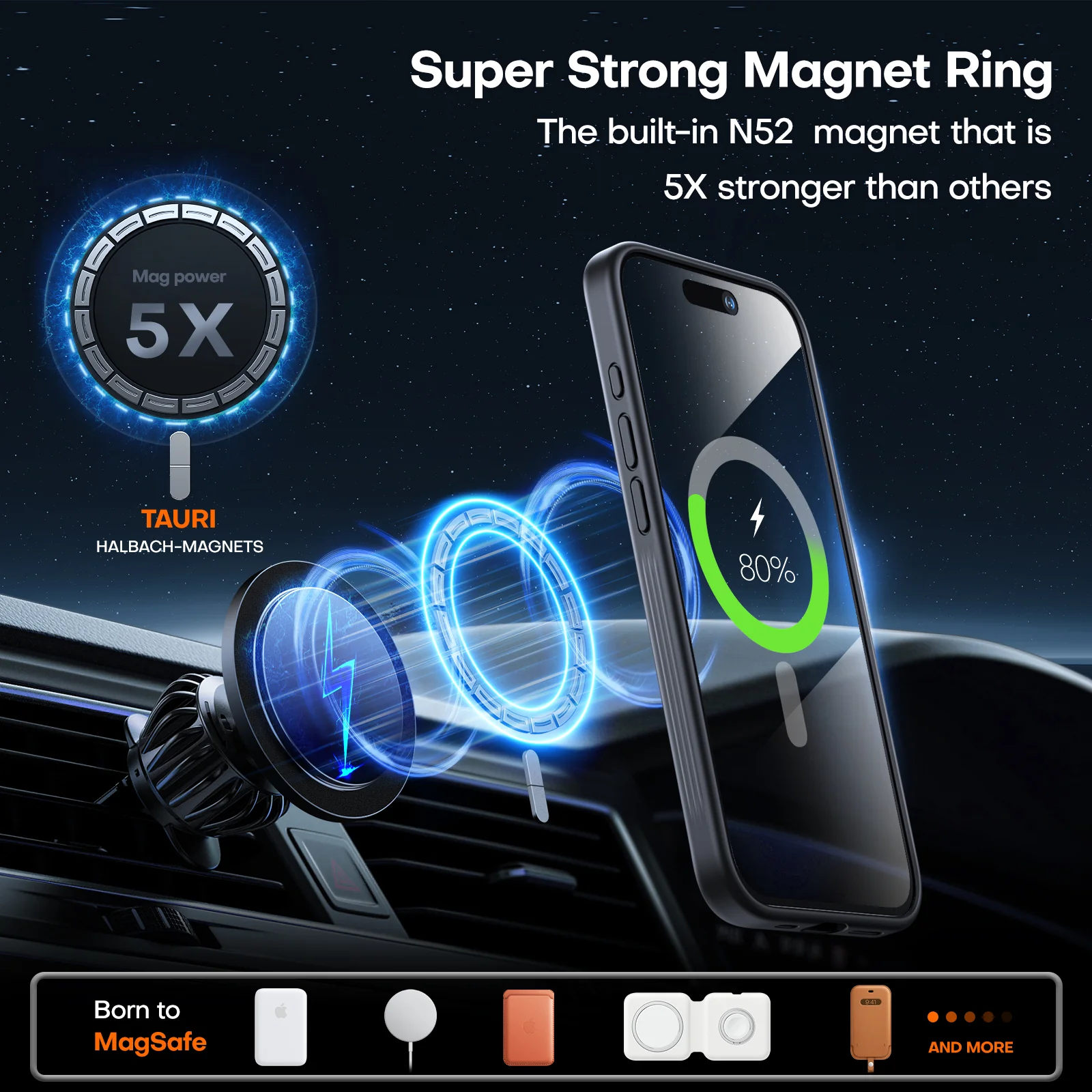TAURI 360°Rotatable Magnetic Ring for iPhone 15 Pro Max 6.7 inch, [15-FT Drop Resistance] with Kickstand & Mag-Safe, Translucent Protective Ring Holder Shockproof Cover for 15 ProMax 2023, Black - Image 4