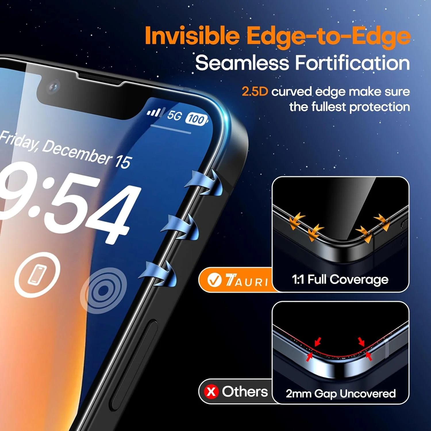 TAURI 4 in 1 for iPhone 13 Screen Protector, 3 Pack Tempered Glass Film + 1 Dust Free Easy Installation Tool, [9H Hardness] Bubble Free Micro-curved Edges HD Screen Protector for 13 - Image 5