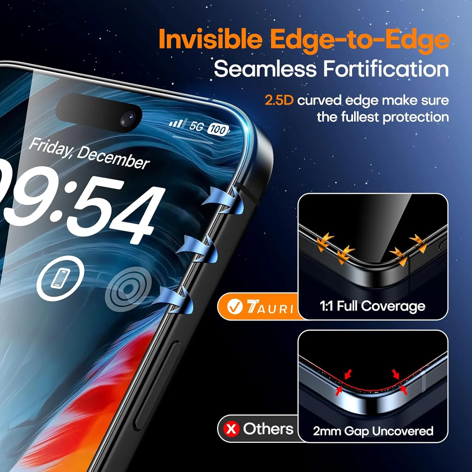 TAURI 4 in 1 for iPhone 16 Pro Screen Protector, 3 Pack Tempered Glass Film + 1 Dust Free Easy Installation Tool, 9H Hardness Bubble Free Micro-curved Edges HD Screen Protector for 16 Pro - Image 4