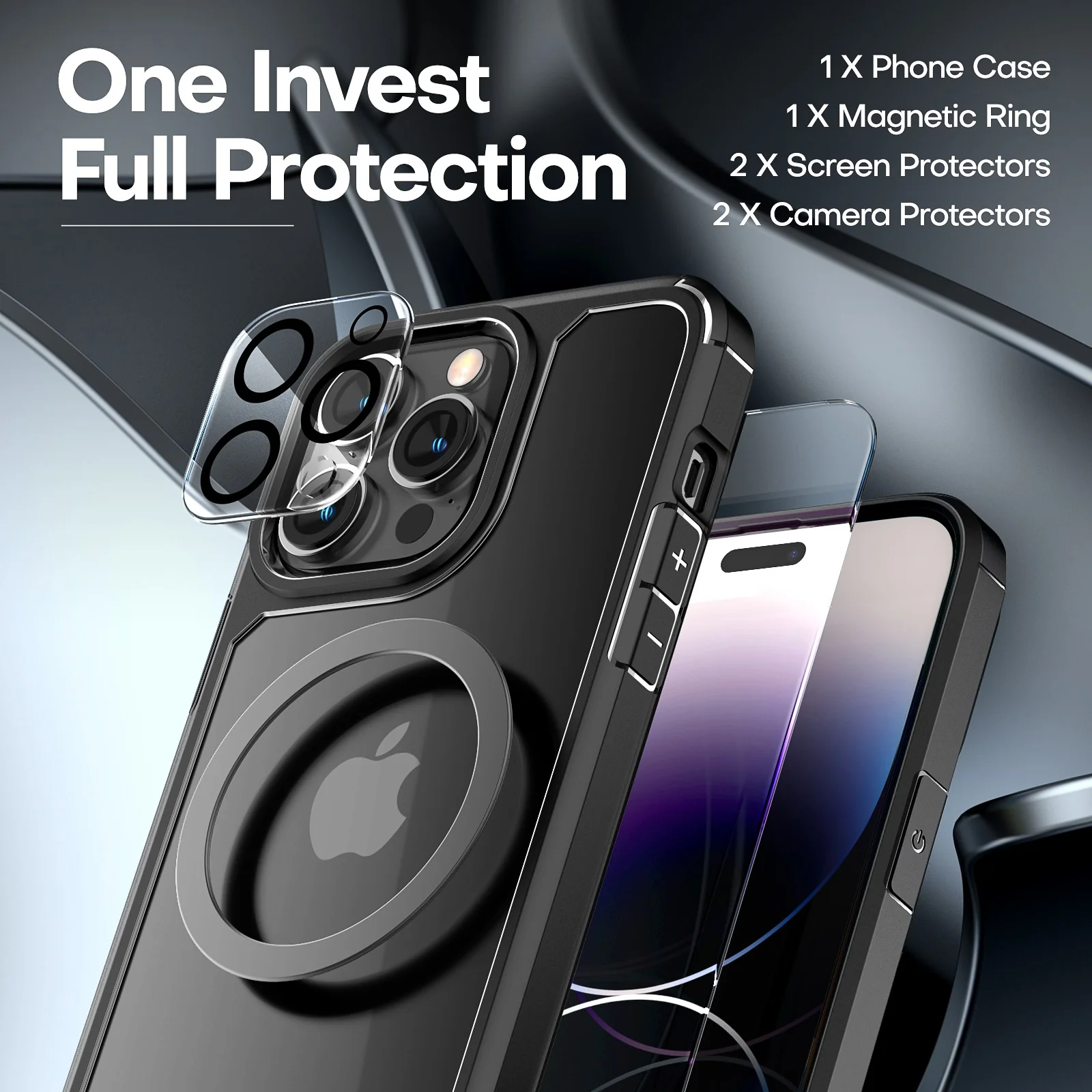 TAURI [5 in 1] for iPhone 14 Plus Case [Not Yellowing], with 2 Tempered Glass Screen Protectors+2 Camera Lens Protectors [Military Grade Protection] Shockproof Slim iPhone 14 Plus Case 6.7 Inch-Black - Image 3