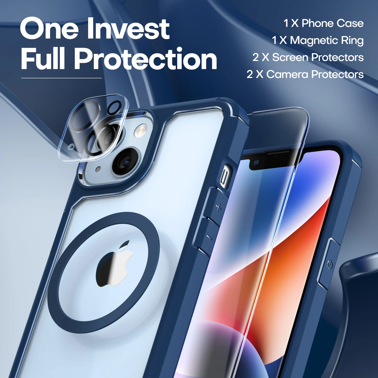 TAURI [5 in 1] for iPhone 14 Plus Case [Not Yellowing], with 2 Tempered Glass Screen Protectors+2 Camera Lens Protectors [Military Grade Protection] Shockproof Slim iPhone 14 Plus Case 6.7 Inch-Blue - Image 3