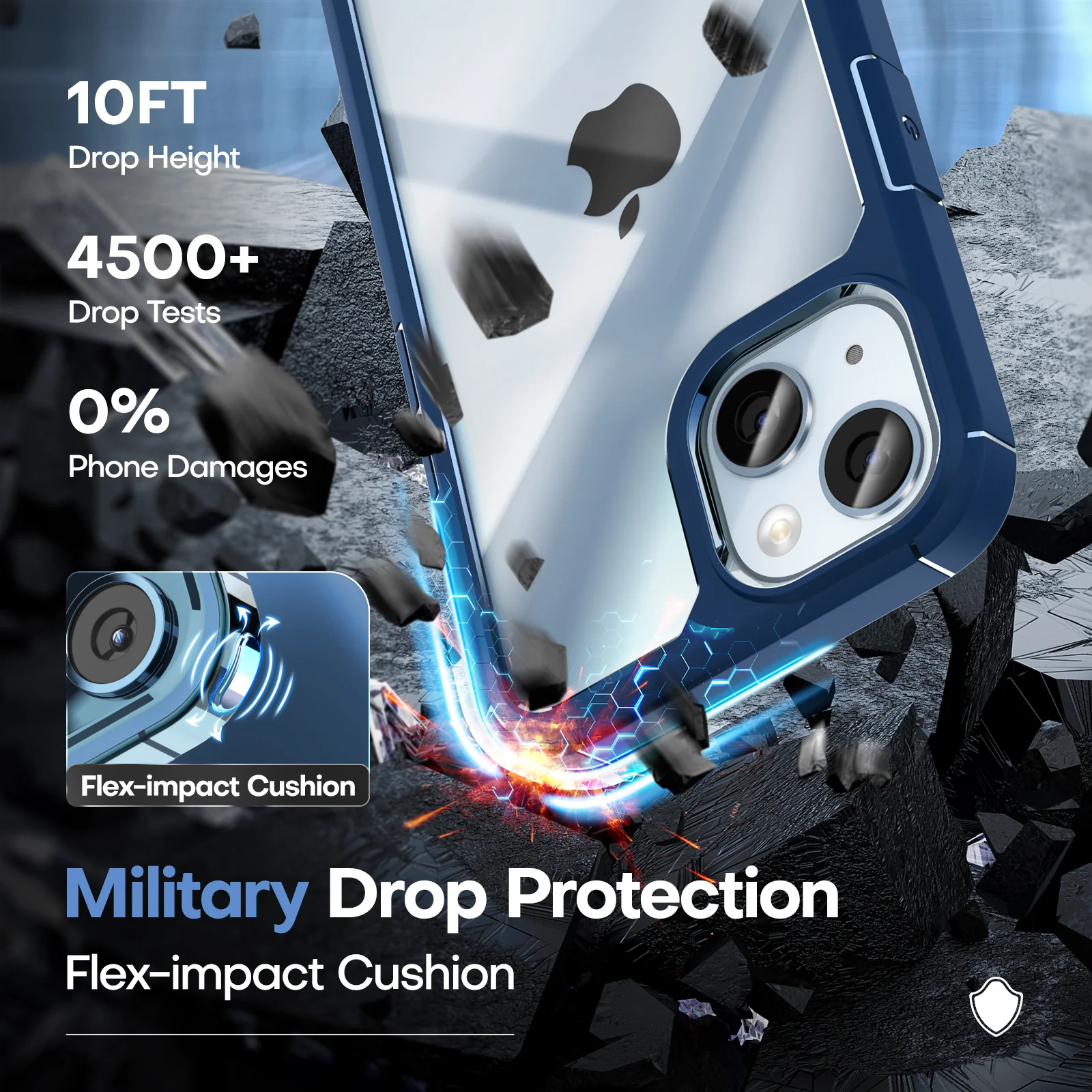 TAURI [5 in 1] for iPhone 14 Plus Case [Not Yellowing], with 2 Tempered Glass Screen Protectors+2 Camera Lens Protectors [Military Grade Protection] Shockproof Slim iPhone 14 Plus Case 6.7 Inch-Blue - Image 4