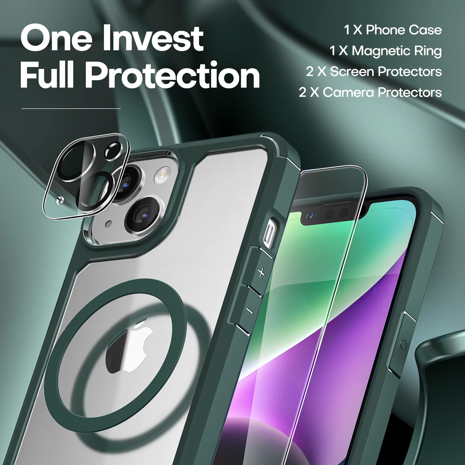 TAURI [5 in 1] for iPhone 14 Plus Case [Not Yellowing], with 2 Tempered Glass Screen Protectors+2 Camera Lens Protectors [Military Grade Protection] Shockproof Slim iPhone 14 Plus Case 6.7 Inch-Green - Image 3