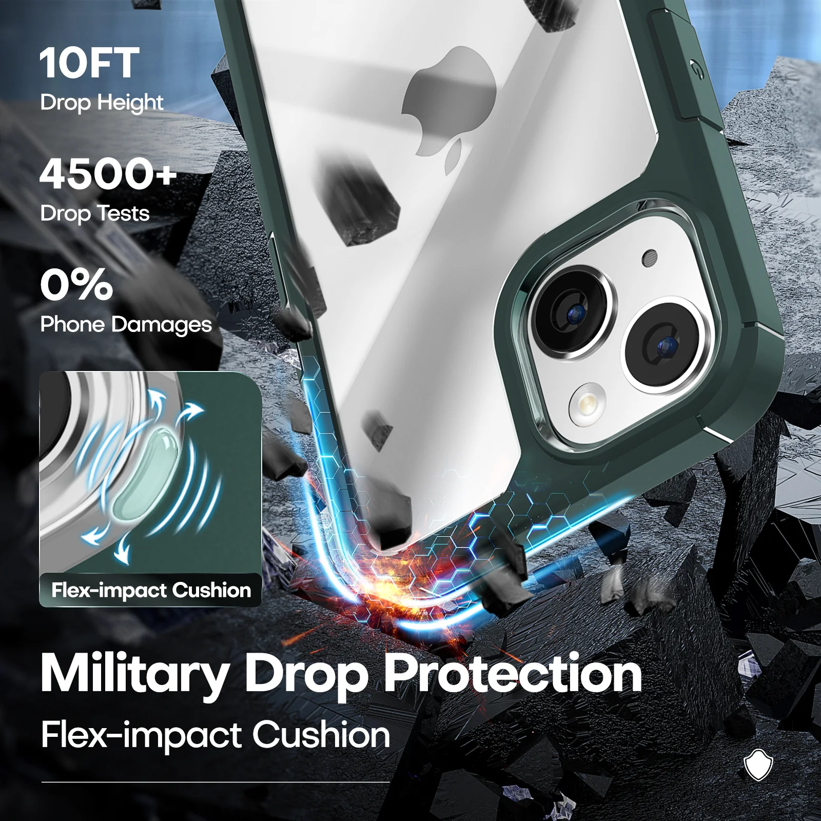 TAURI [5 in 1] for iPhone 14 Plus Case [Not Yellowing], with 2 Tempered Glass Screen Protectors+2 Camera Lens Protectors [Military Grade Protection] Shockproof Slim iPhone 14 Plus Case 6.7 Inch-Green - Image 4