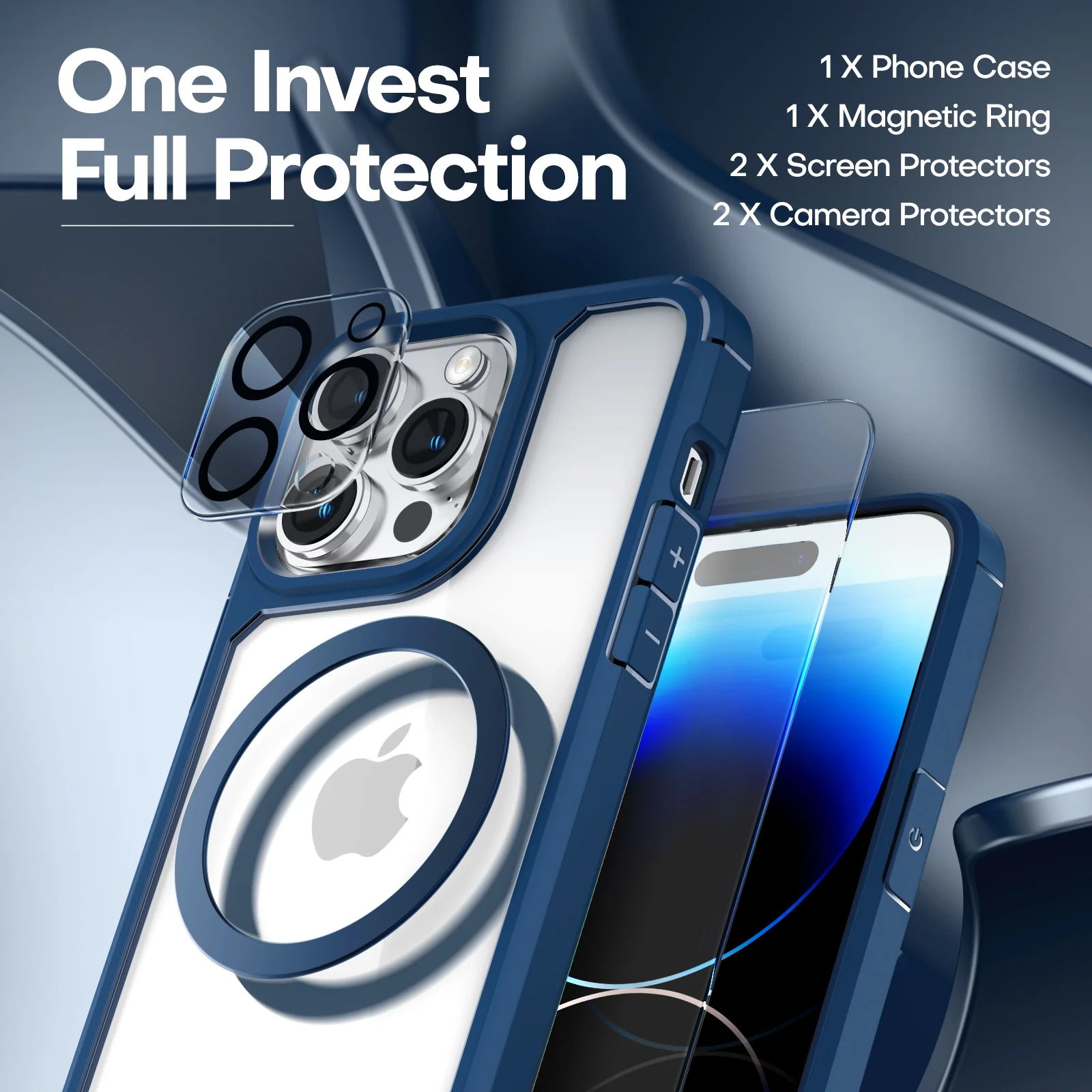 TAURI [5 in 1] for iPhone 14 Pro Case, [Not Yellowing] with 2X Tempered Glass Screen Protector + 2X Camera Lens Protector, [Military Grade Drop Protection] Shockproof Slim Phone Case 6.1 Inch, Blue - Image 3