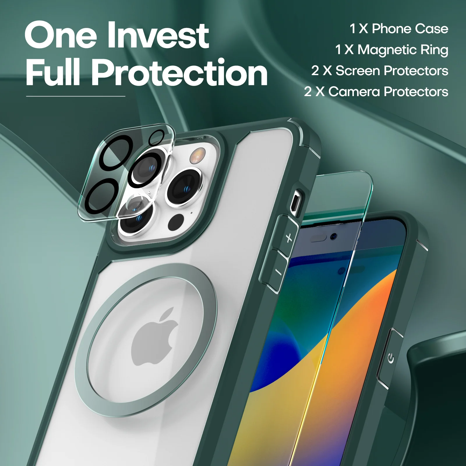 TAURI [5 in 1] for iPhone 14 Pro Case, [Not Yellowing] with 2X Tempered Glass Screen Protector + 2X Camera Lens Protector, [Military Grade Drop Protection] Shockproof Slim Phone Case 6.1 Inch, Green - Image 3