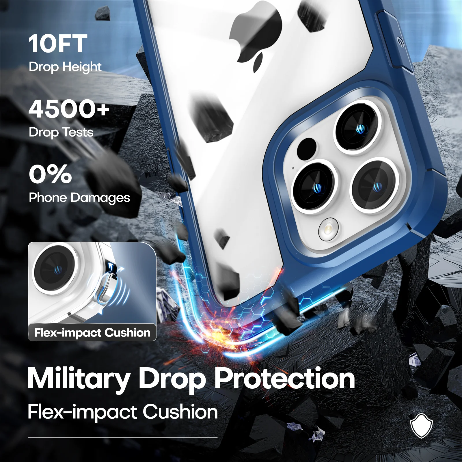 TAURI [5 in 1] for iPhone 14 Pro Max Case [Not Yellowing], with 2 Tempered Glass Screen Protectors + 2 Camera Lens Protectors [Military Grade Protection] Shockproof Slim 14 Pro Max 6.7 Inch, Blue - Image 4