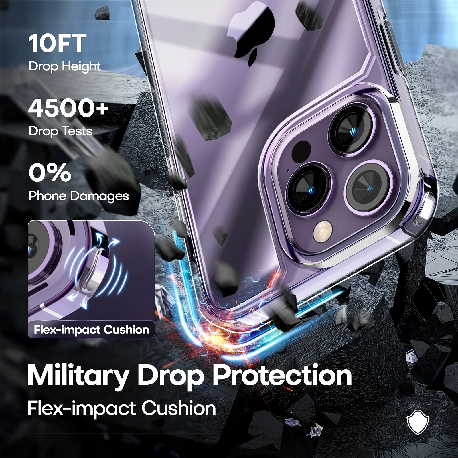 TAURI [5 in 1] for iPhone 14 Pro Max Case [Not Yellowing], with 2 Tempered Glass Screen Protectors + 2 Camera Lens Protectors [Military Grade Protection] Shockproof Slim 14 Pro Max 6.7 Inch, Clear - Image 4