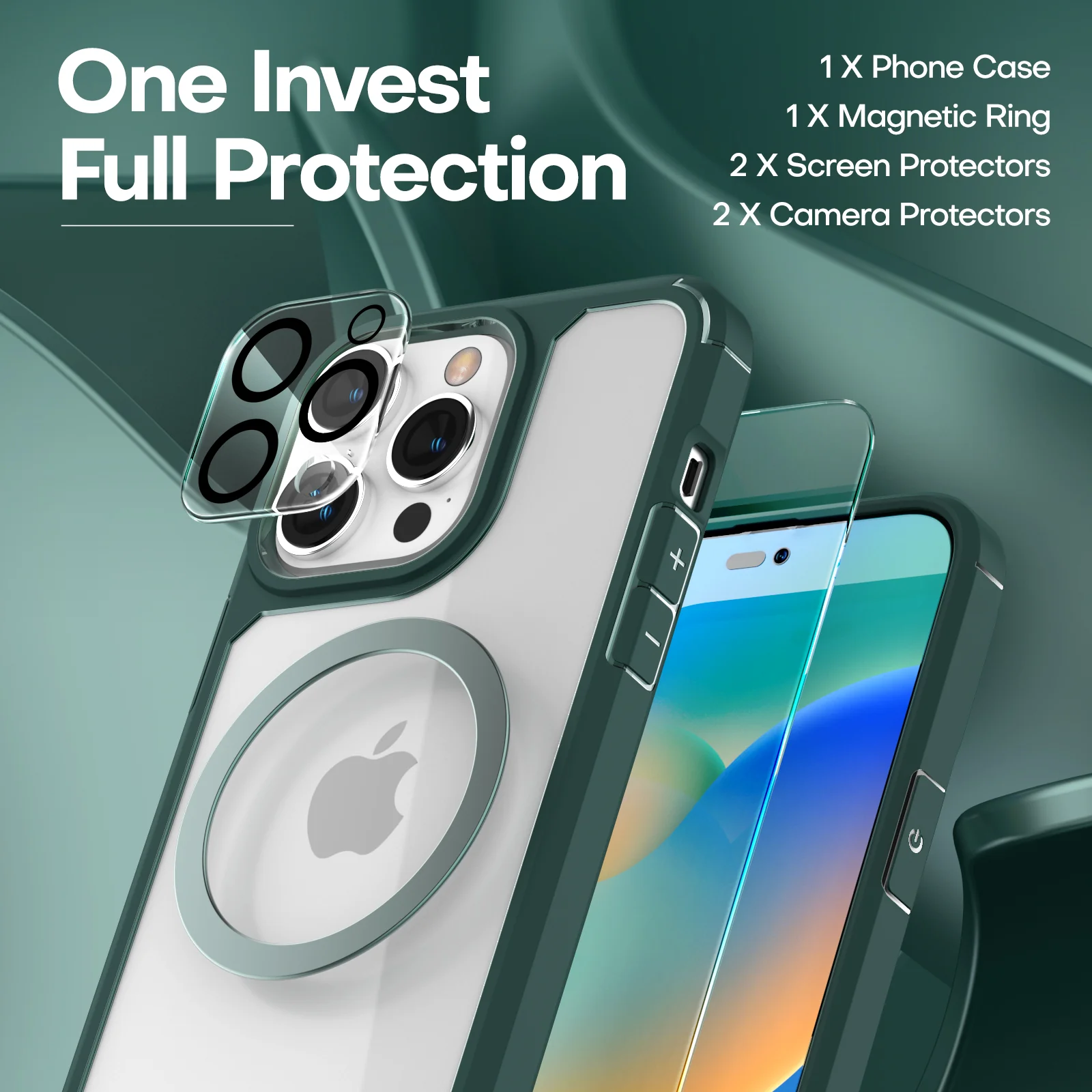 TAURI [5 in 1] for iPhone 14 Pro Max Case [Not Yellowing], with 2 Tempered Glass Screen Protectors + 2 Camera Lens Protectors [Military Grade Protection] Shockproof Slim 14 Pro Max 6.7 Inch, Green - Image 3