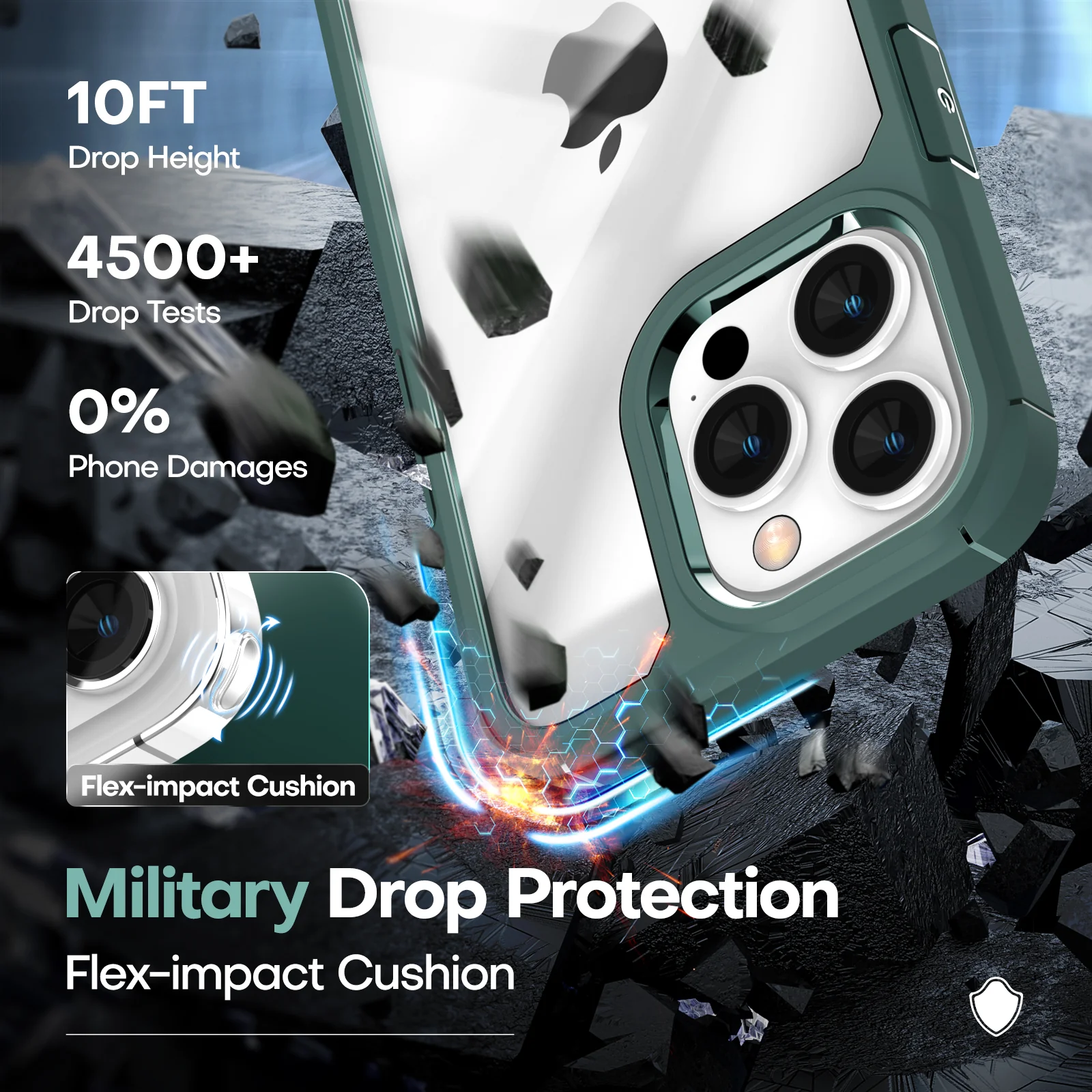TAURI [5 in 1] for iPhone 14 Pro Max Case [Not Yellowing], with 2 Tempered Glass Screen Protectors + 2 Camera Lens Protectors [Military Grade Protection] Shockproof Slim 14 Pro Max 6.7 Inch, Green - Image 4