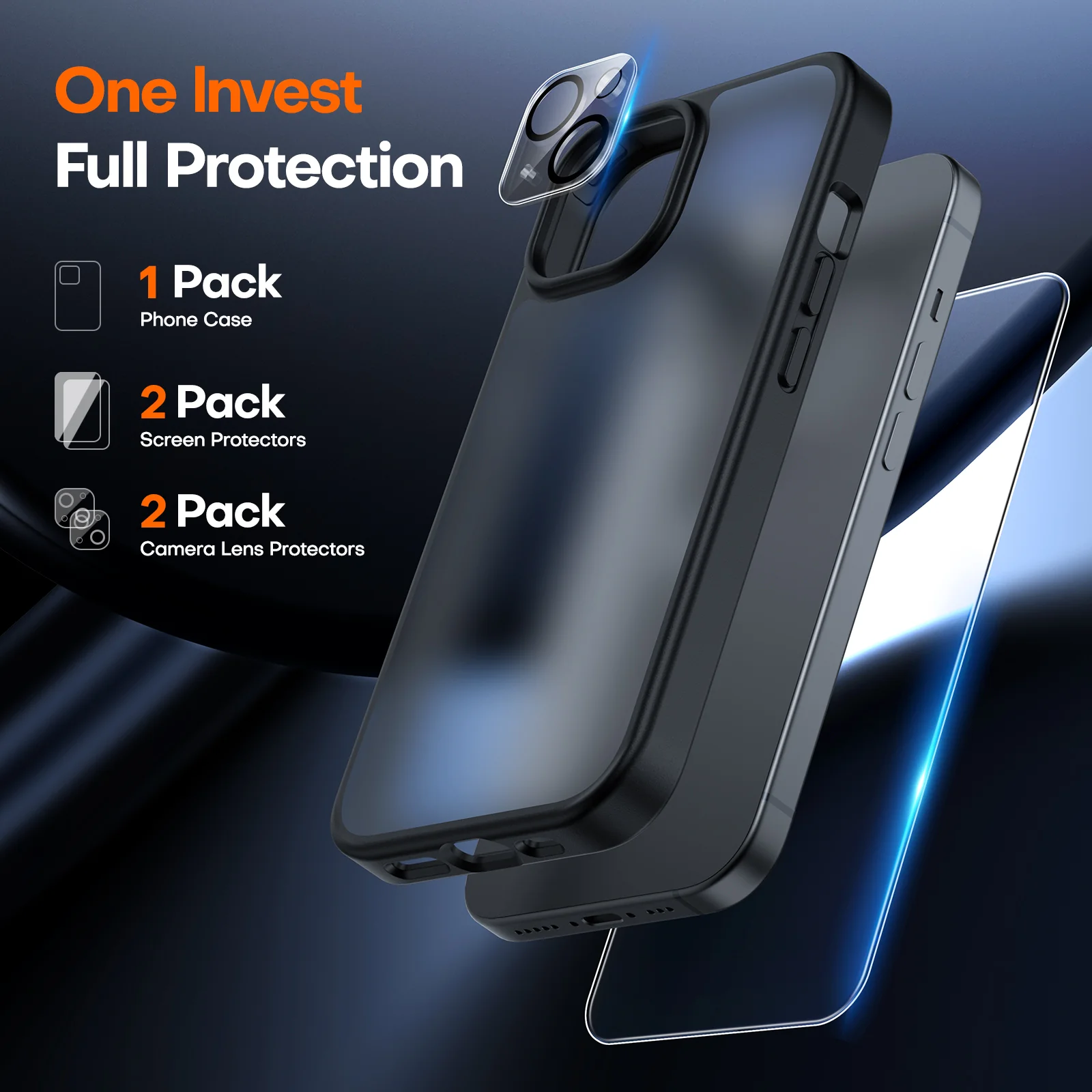 TAURI 5-in-1 for iPhone 15 Case MatteBlack, Translucent Matte Phone Case with 2X Screen Protector +2X Camera Lens Protector, [Military Grade Protection] Shockproof Slim Case for iPhone 15, 6.1" - Image 4