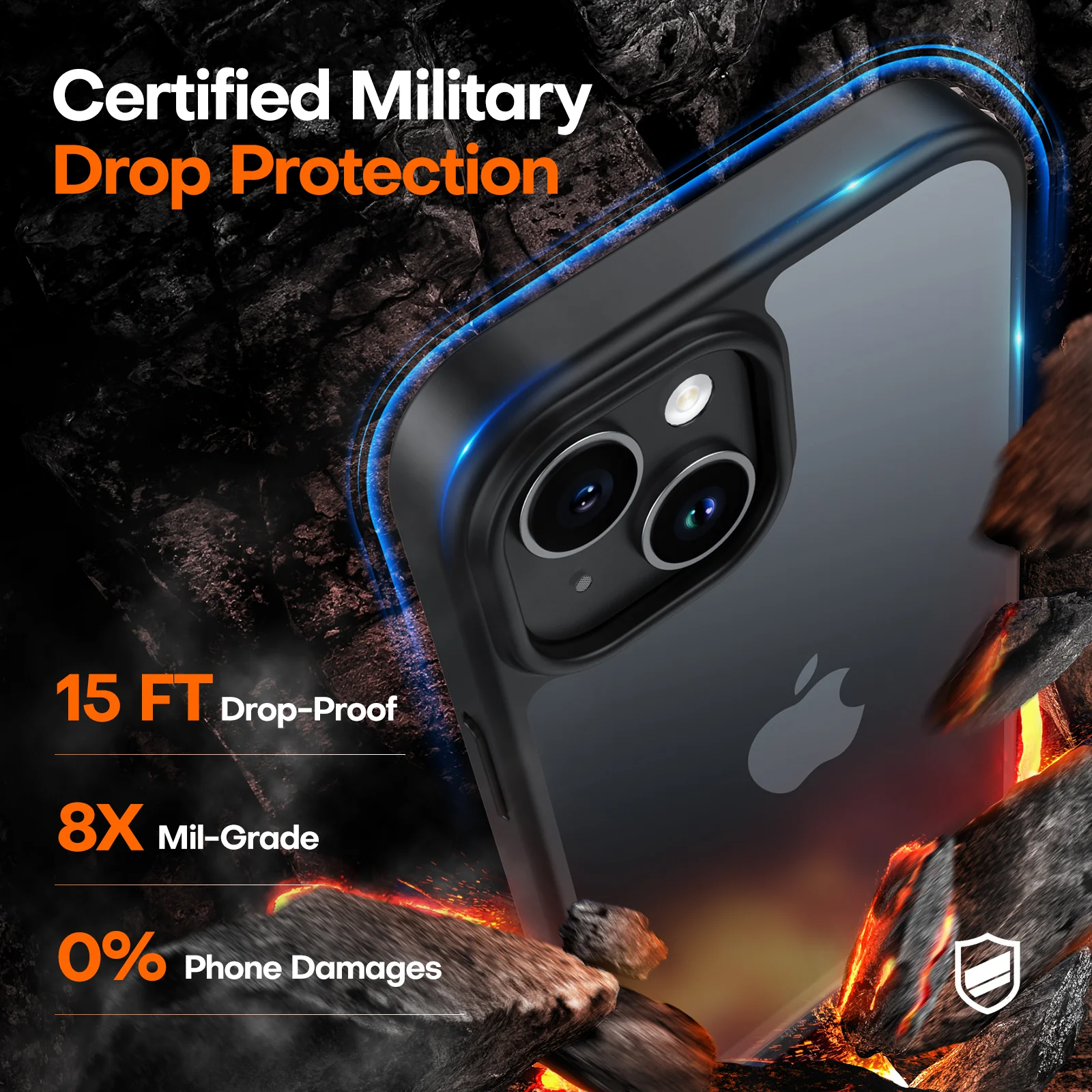 TAURI 5-in-1 for iPhone 15 Case MatteBlack, Translucent Matte Phone Case with 2X Screen Protector +2X Camera Lens Protector, [Military Grade Protection] Shockproof Slim Case for iPhone 15, 6.1" - Image 6