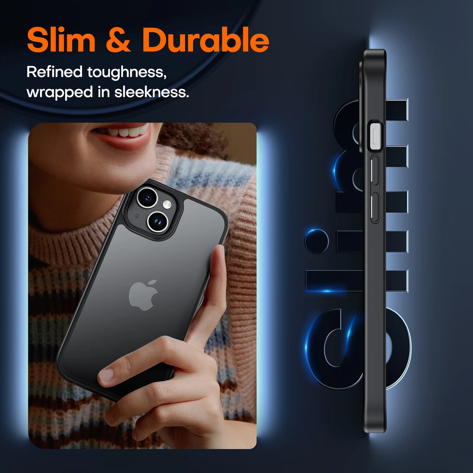 TAURI 5-in-1 for iPhone 15 Case MatteBlack, Translucent Matte Phone Case with 2X Screen Protector +2X Camera Lens Protector, [Military Grade Protection] Shockproof Slim Case for iPhone 15, 6.1" - Image 7