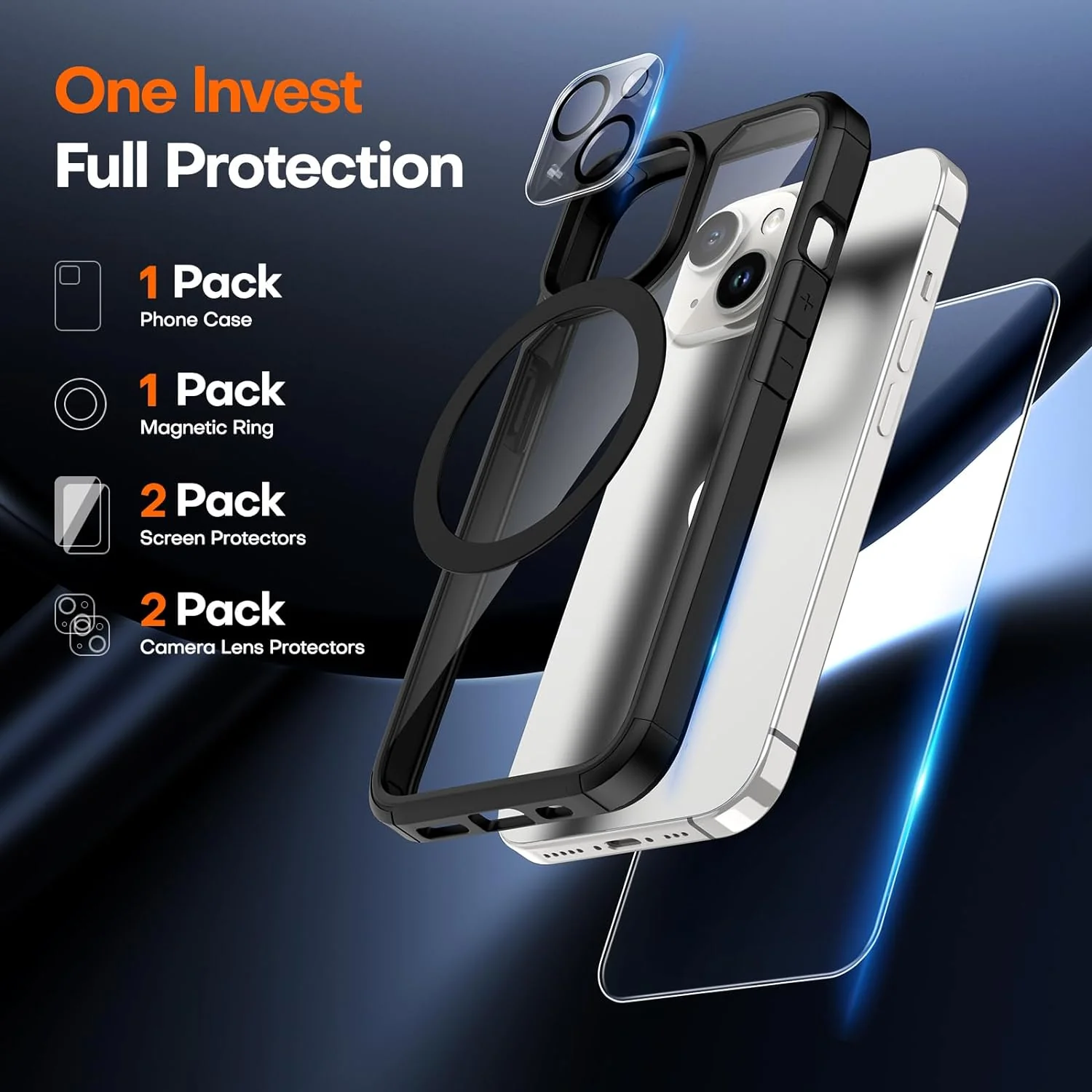 TAURI 5 in 1 for iPhone 15 Case, [Not-Yellowing] with 2X Screen Protectors + 2X Camera Lens Protectors, [Military Grade Drop Protection] Shockproof Slim Phone Case for iPhone 15, Black - Image 3