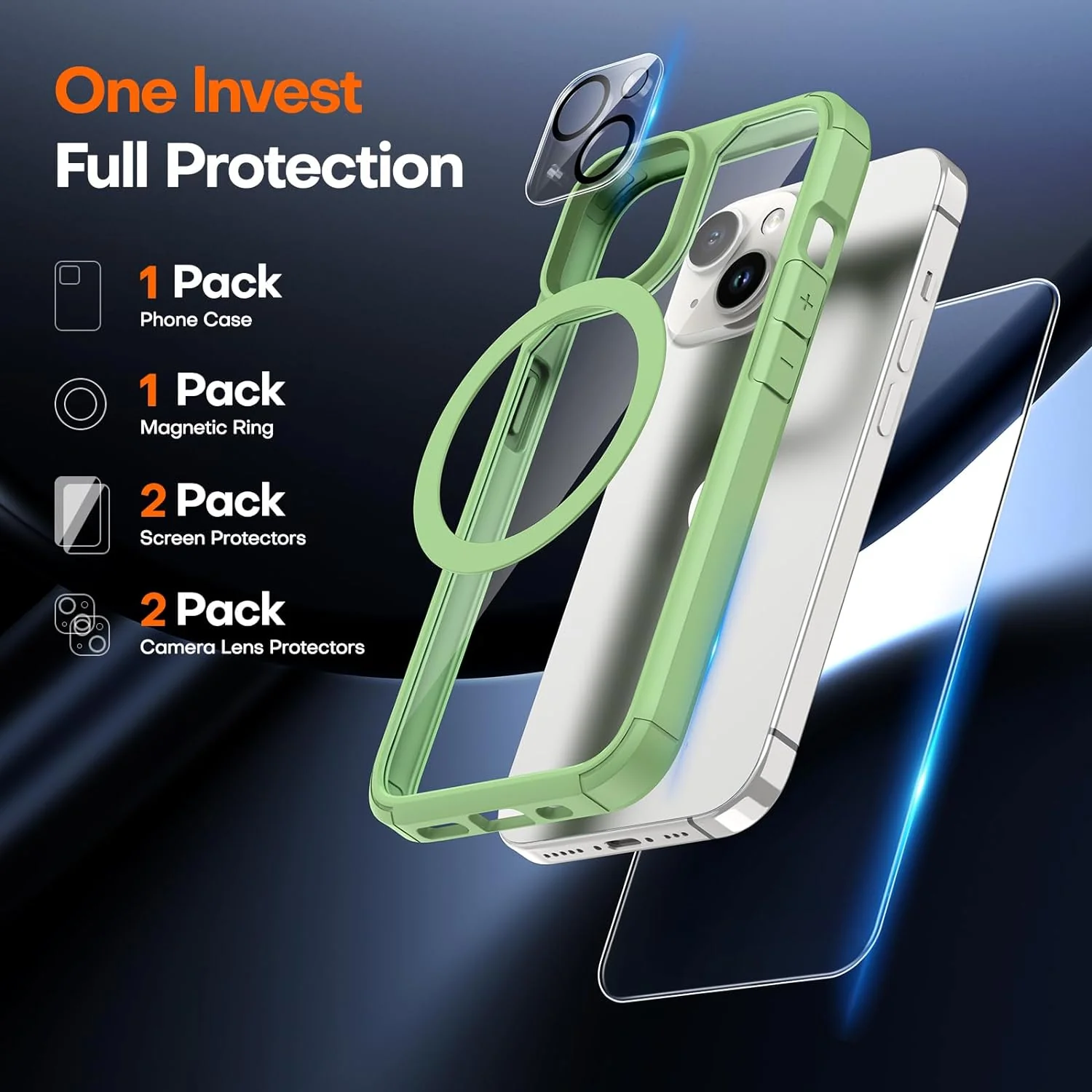 TAURI 5 in 1 for iPhone 15 Case, [Not-Yellowing] with 2X Screen Protectors + 2X Camera Lens Protectors, [Military Grade Drop Protection] Shockproof Slim Phone Case for iPhone 15, Light Green - Image 3