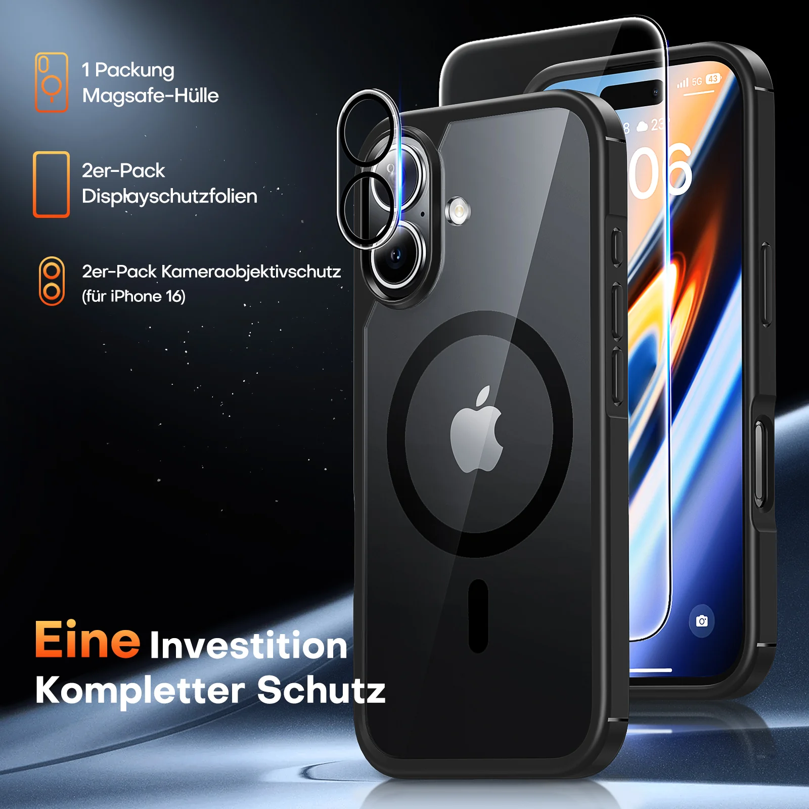 TAURI 5 in 1 for iPhone 16 Case, Compatible with MagSafe [Anti-Yellowing] with 2X Screen Protector + 2X Camera Lens Protector, Military-Grade Protection, Magnetic Phone Case for iPhone 16 6.1", Black - Image 3