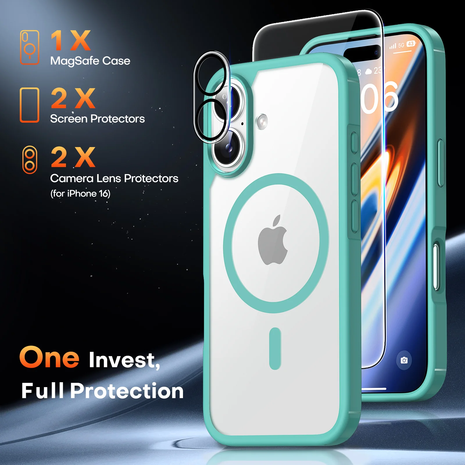 TAURI 5 in 1 for iPhone 16 Case, Compatible with MagSafe [Anti-Yellowing] with 2X Screen Protector + 2X Camera Lens Protector, Military-Grade Protection, Magnetic Phone Case for iPhone 16 6.1", Green - Image 3