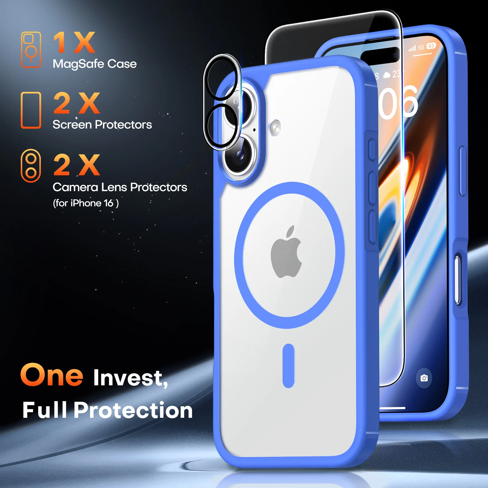 TAURI 5 in 1 for iPhone 16 Case, Compatible with MagSafe [Anti-Yellowing] with 2X Screen Protector + 2X Camera Lens Protector, Military-Grade Protection, Magnetic Phone Case for iPhone 16 6.1", Blue - Image 3