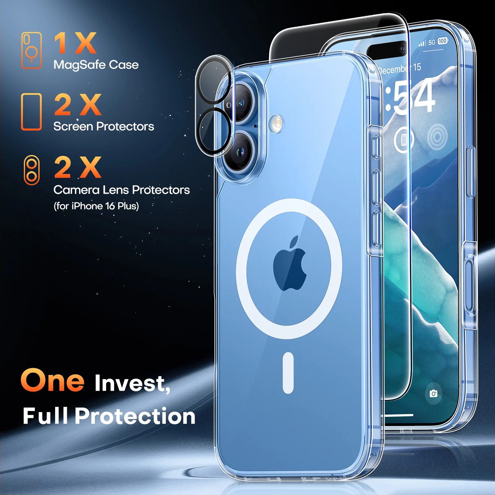 TAURI 5 in 1 for iPhone 16 Plus Case, Compatible with MagSafe [Not-Yellowing] with 2X Screen Protector + 2X Camera Lens Protector, Military-Grade Protection, Magnetic Case for 16 Plus 6.7", Clear - Image 3