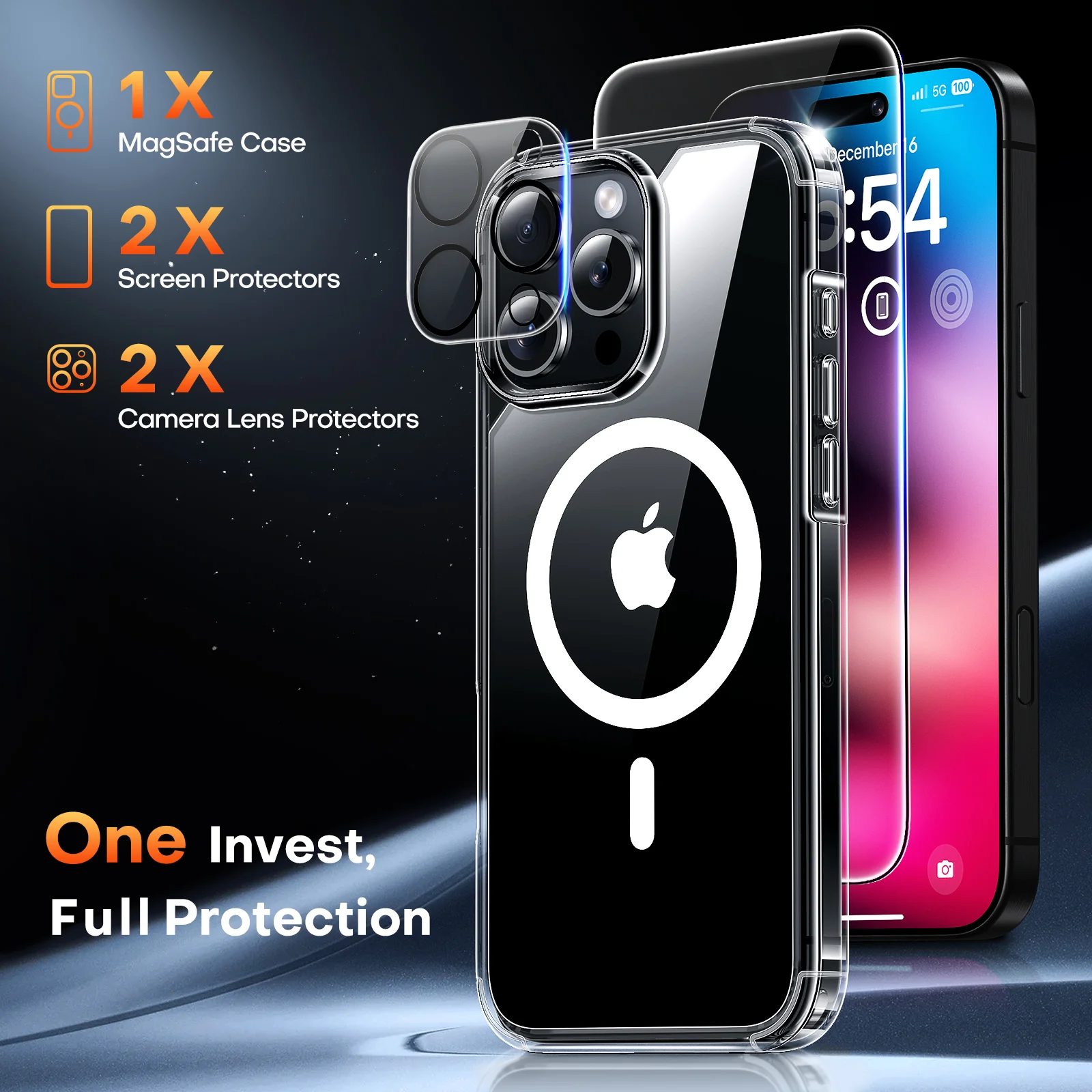 TAURI 5 in 1 for iPhone 16 Pro Case, Compatible with MagSafe [Not-Yellowing] with 2X Screen Protector + 2X Camera Lens Protector, Military-Grade Protection, Magnetic Case for iPhone 16 Pro 6.3", Clear - Image 3
