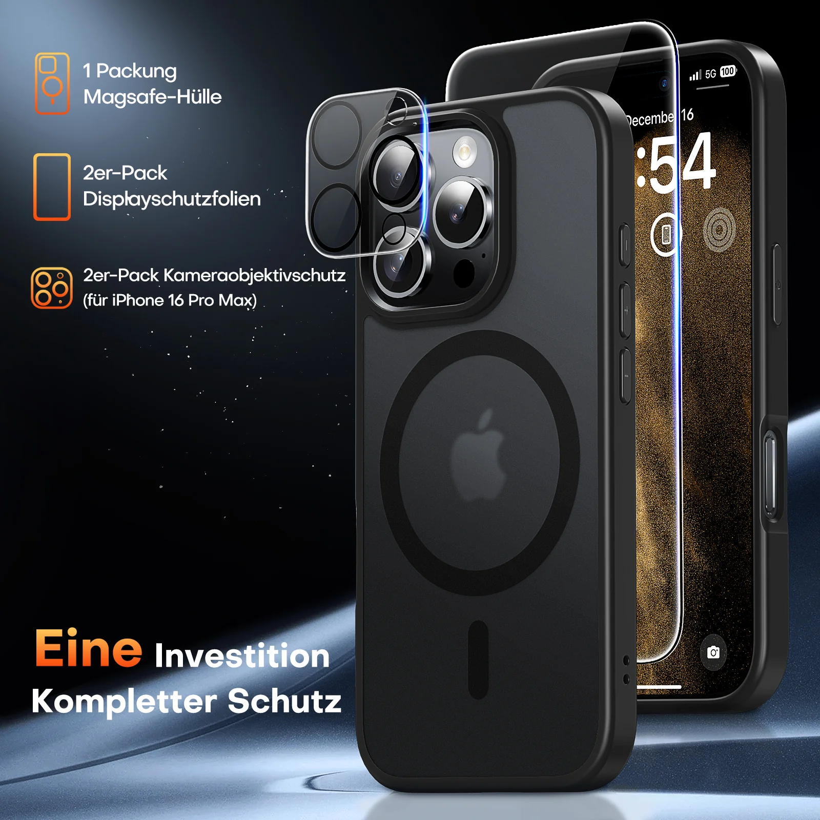 TAURI 5 in 1 for iPhone 16 Pro Max Case, [Compatible with MagSafe] with 2X Screen Protector +2X Camera Lens Protector, Translucent Matte Magnetic Phone Case for 16 ProMax 6.9", Matte Black - Image 3